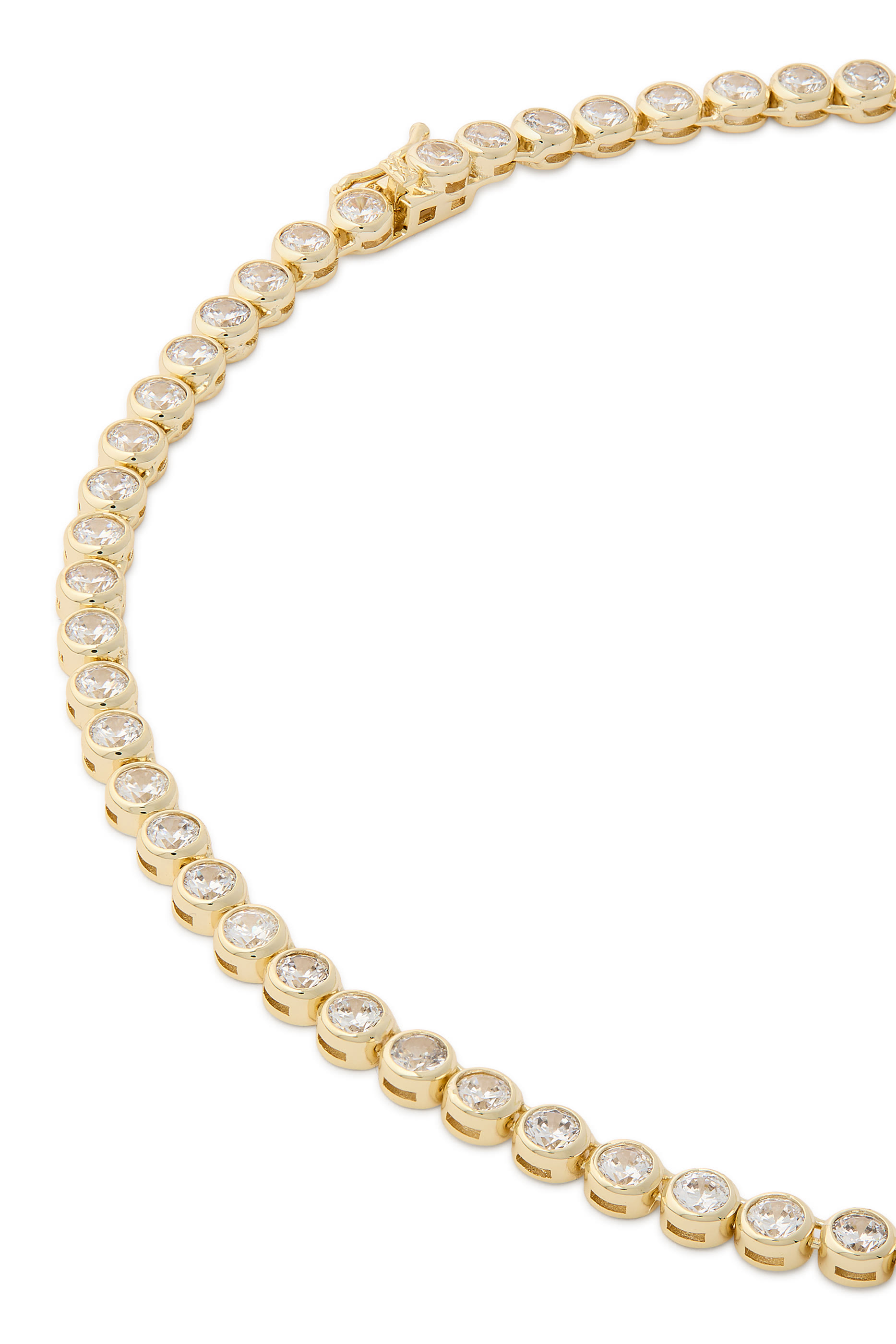 Round Bezel Set Tennis Necklace, Brass & Cubic Zirconia