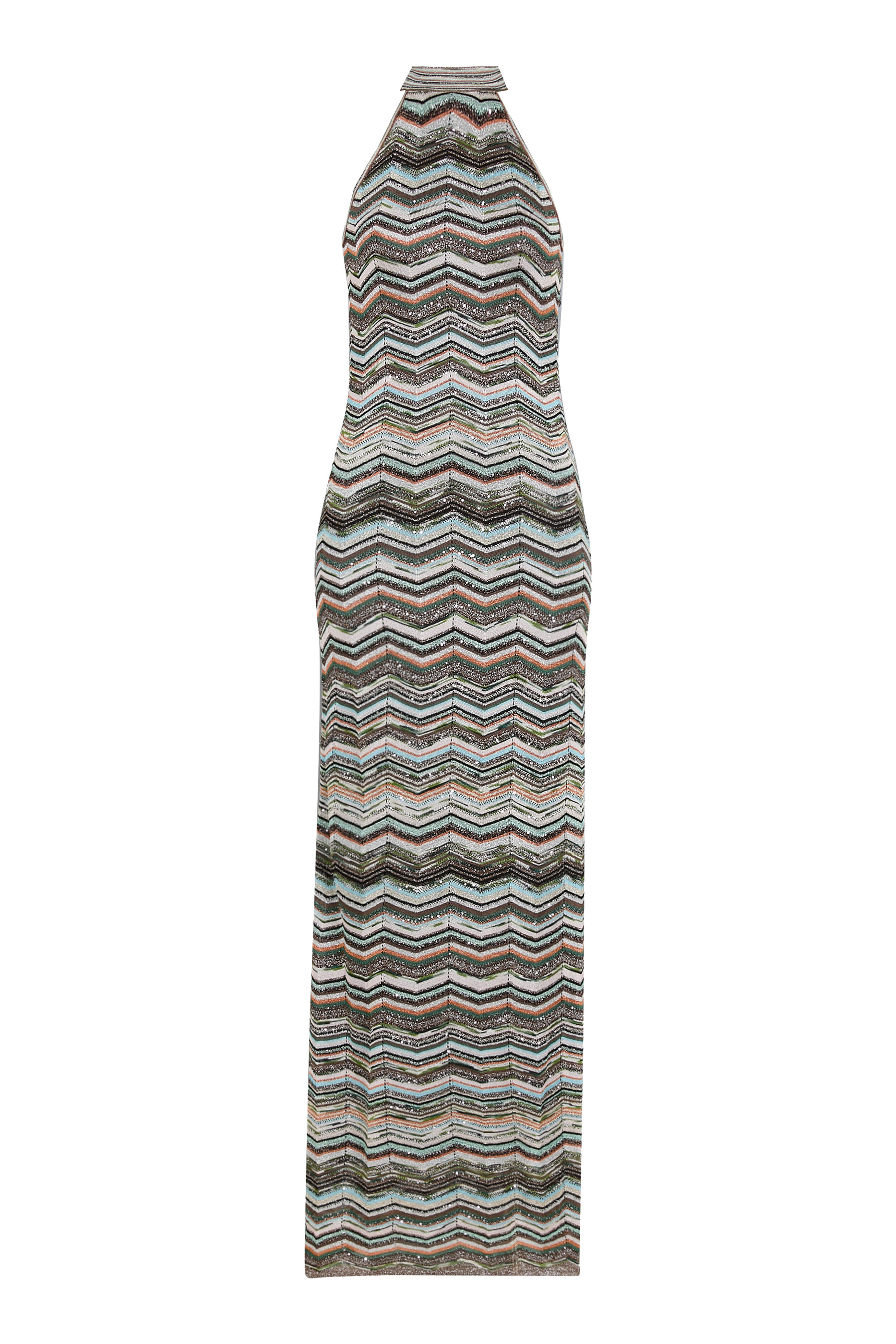 Chevron Sequinned Halter Neck Maxi Dress