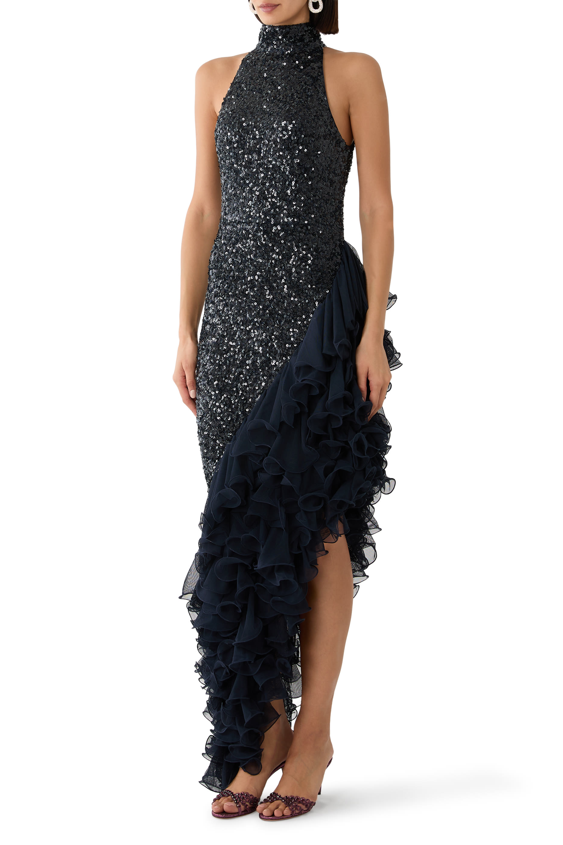 Sequins Midi Ruffle Dress 