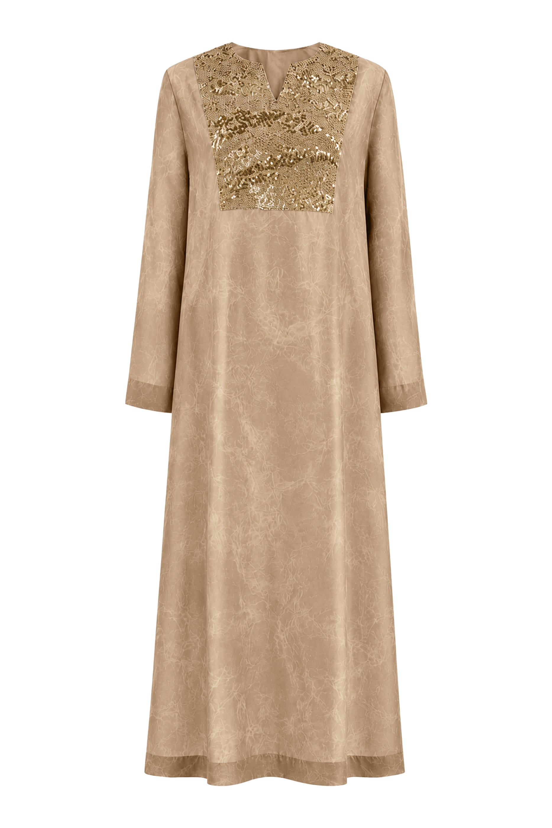 Sequin Embellished Split Neck Dress with Inner Dress 