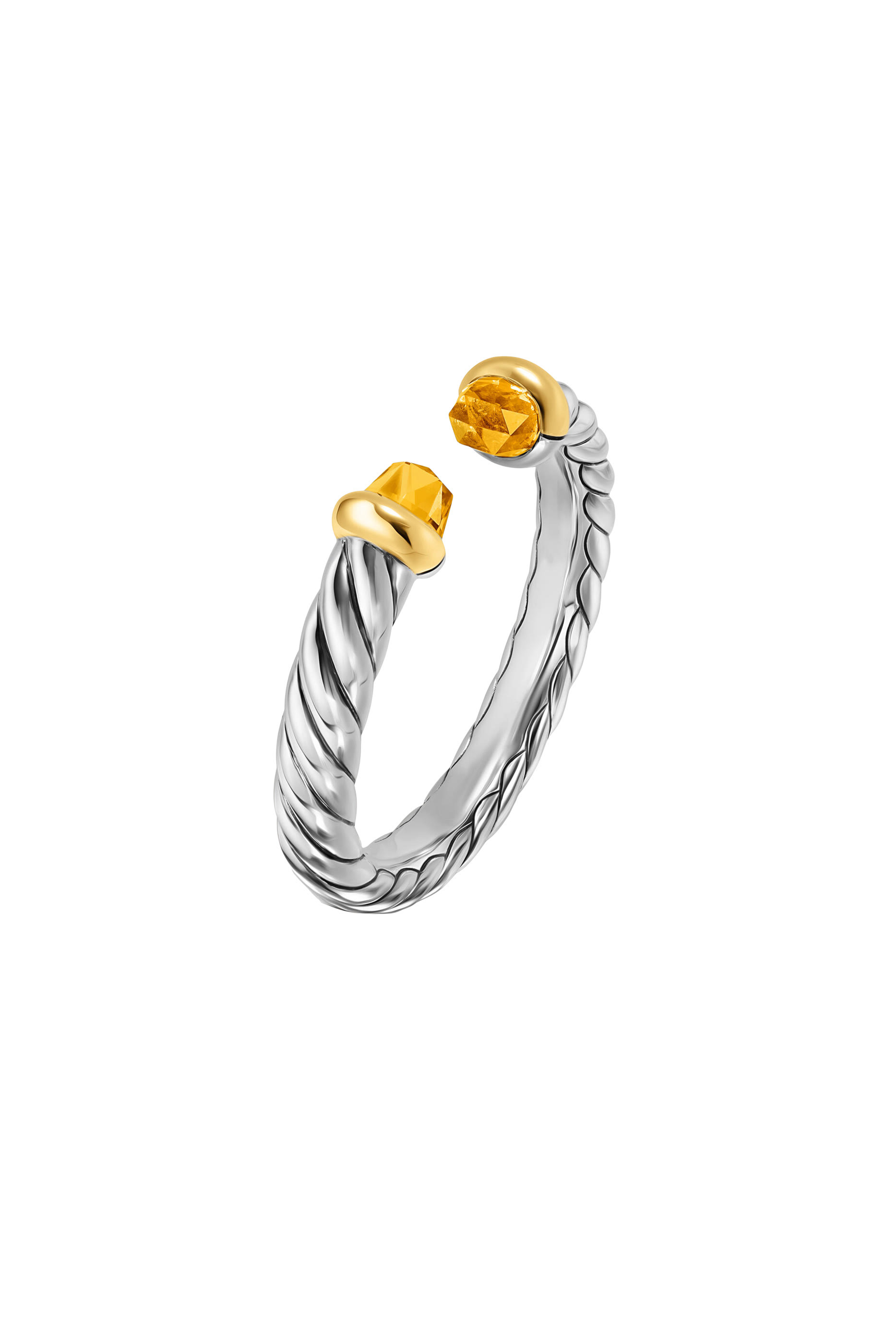 Petite Cable Open Ring, Sterling Silver with 14K Yellow Gold & Citrine