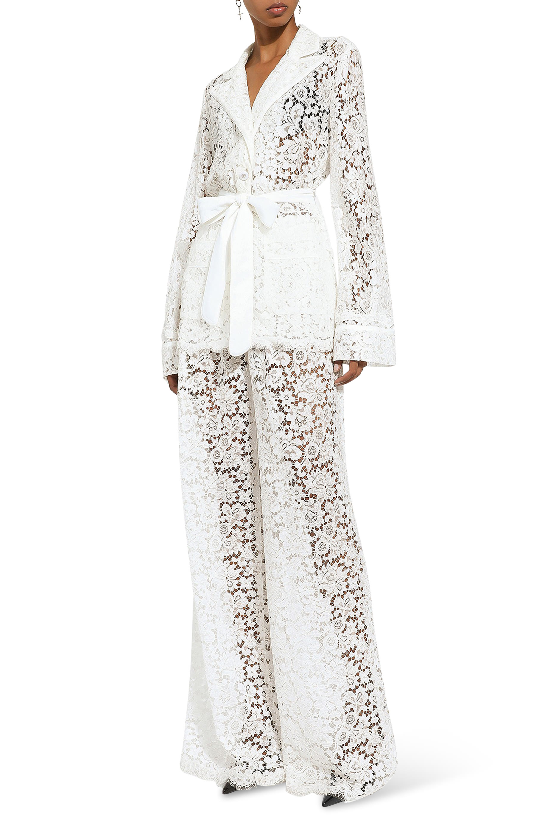 Flared Floral Cordonetto Lace Pants