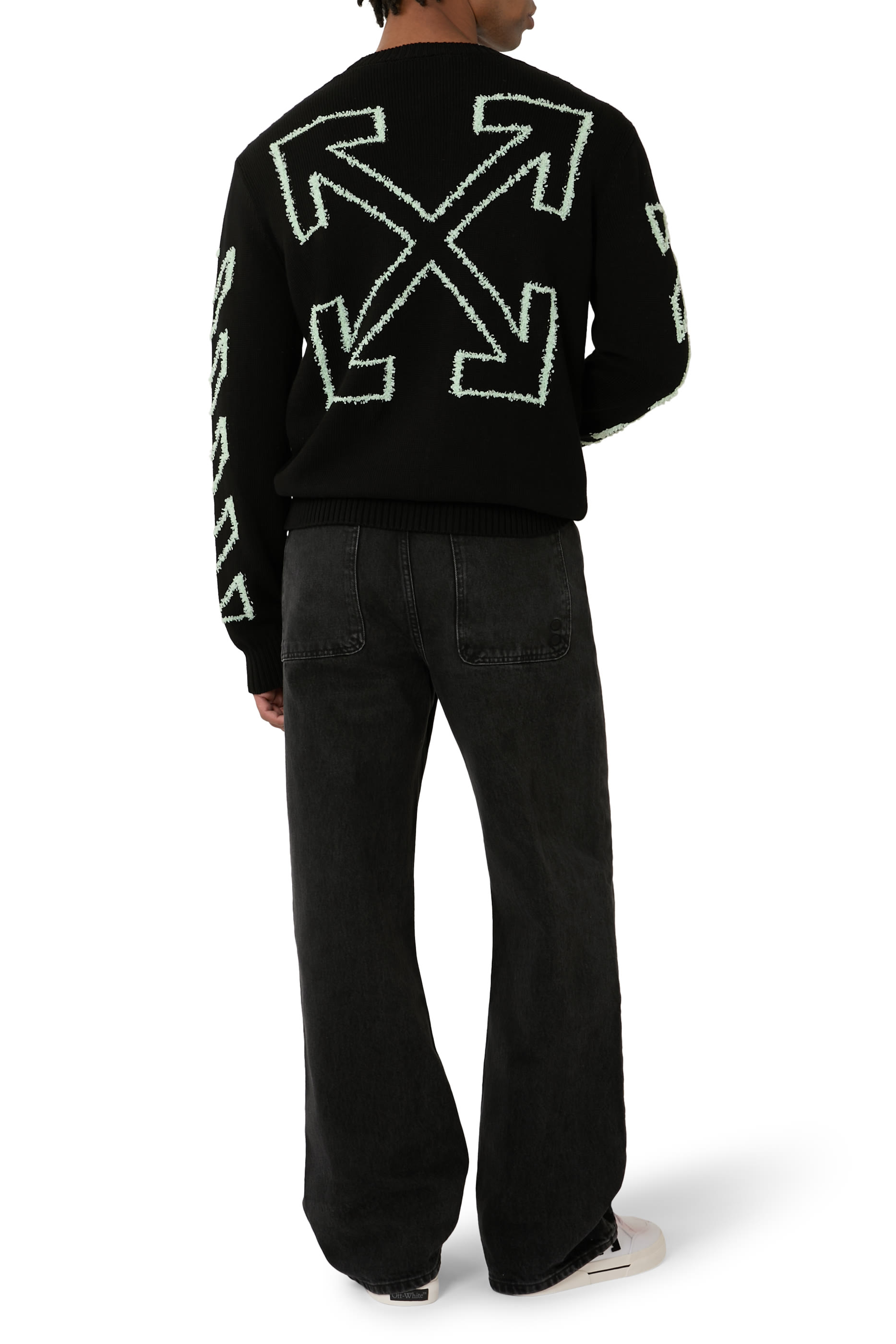  Diagonal Arrow Fuzzy Crewneck Sweater
