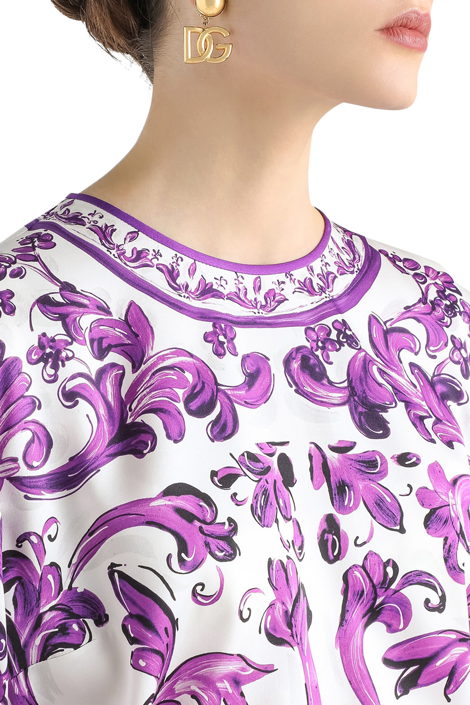 Majolica-Print Charmeuse Dress