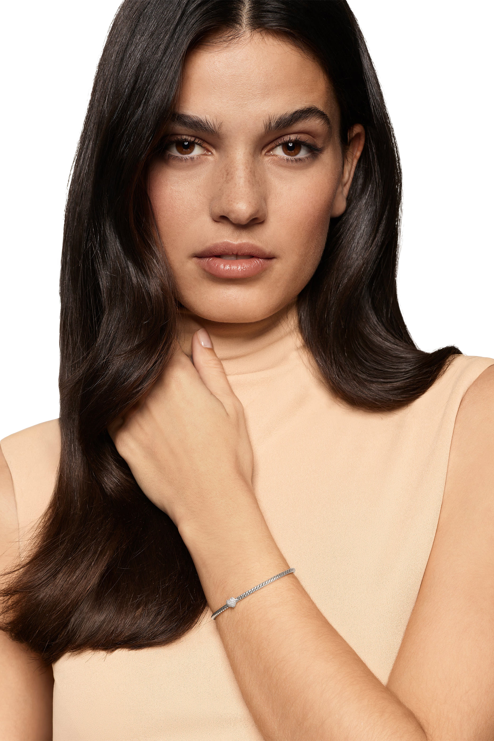 Micro Cable Flex® Heart Station Bracelet, Sterling Silver & Diamonds