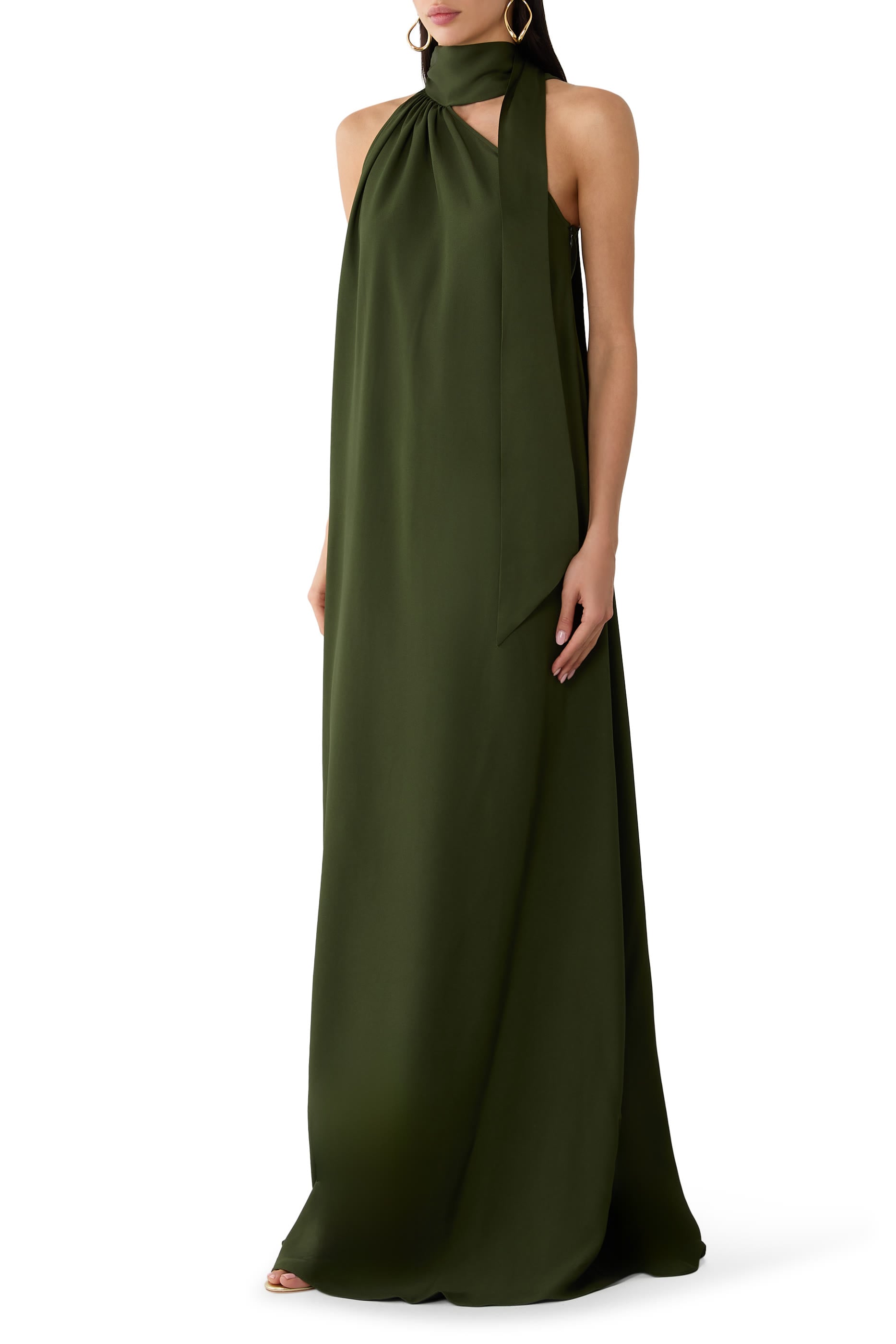 Astor Scarf-Detail One-Shoulder Gown
