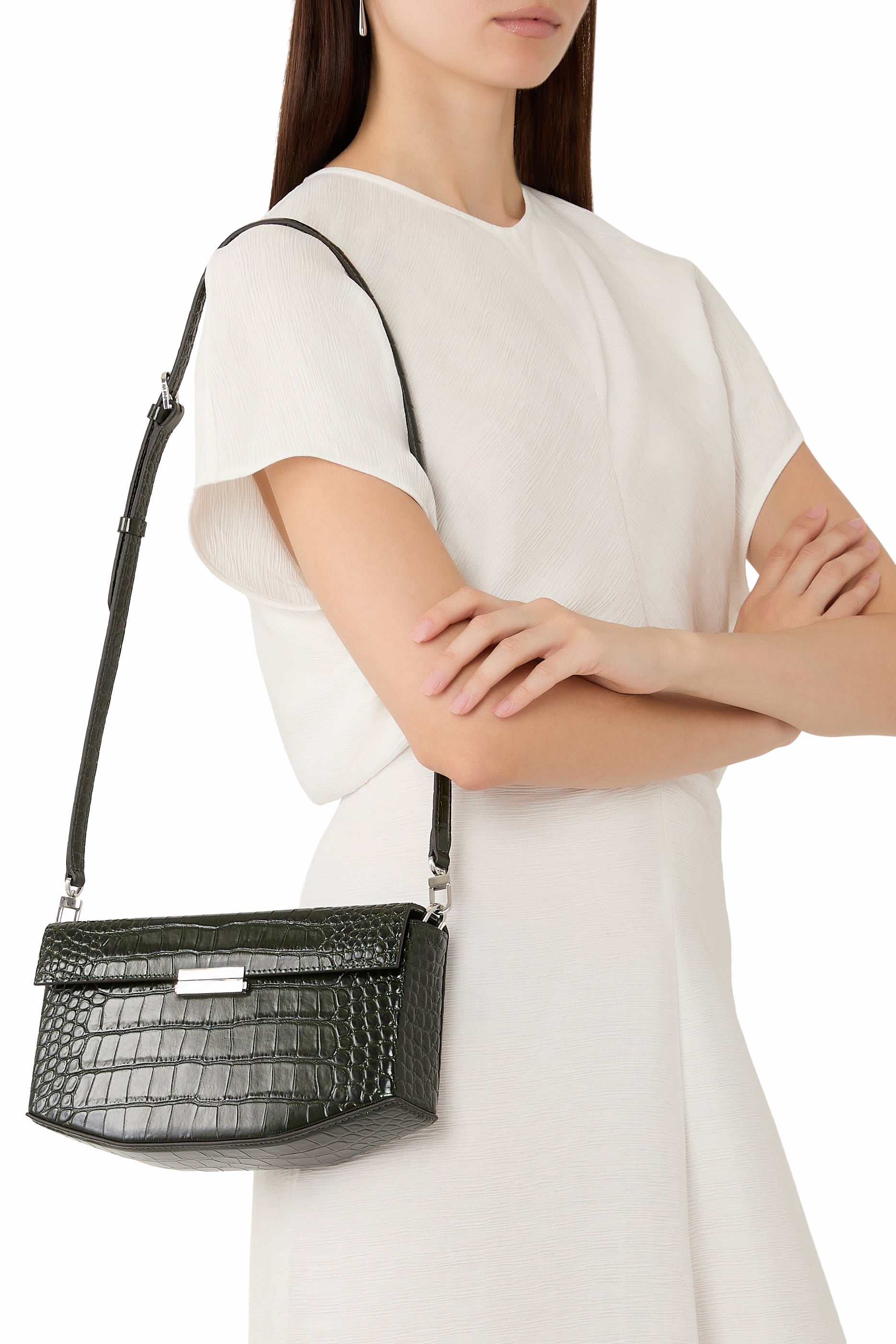 Clip Croco-Embossed Shoulder Bag