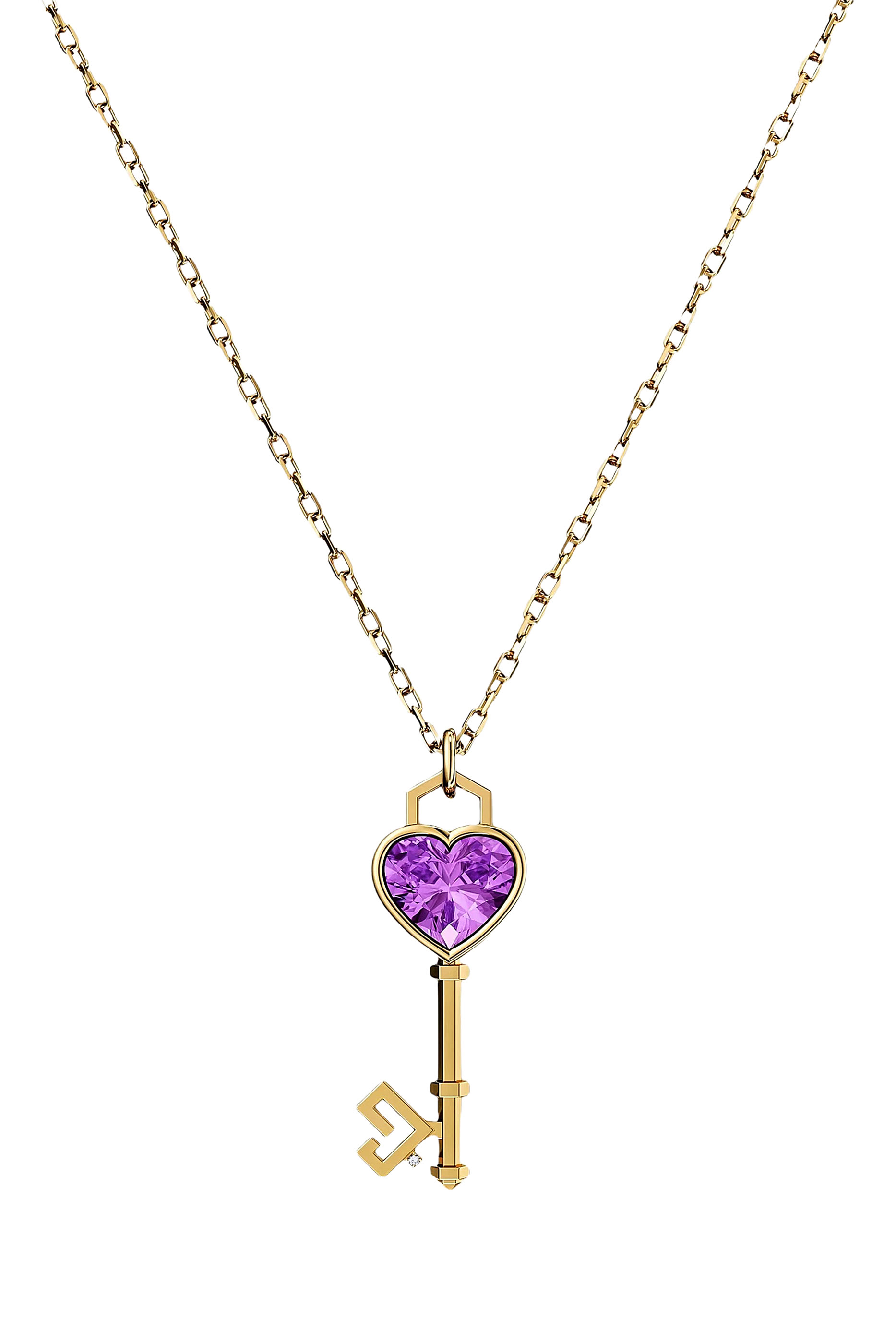Key of Love Necklace, 18k Yellow Gold & Amethyst
