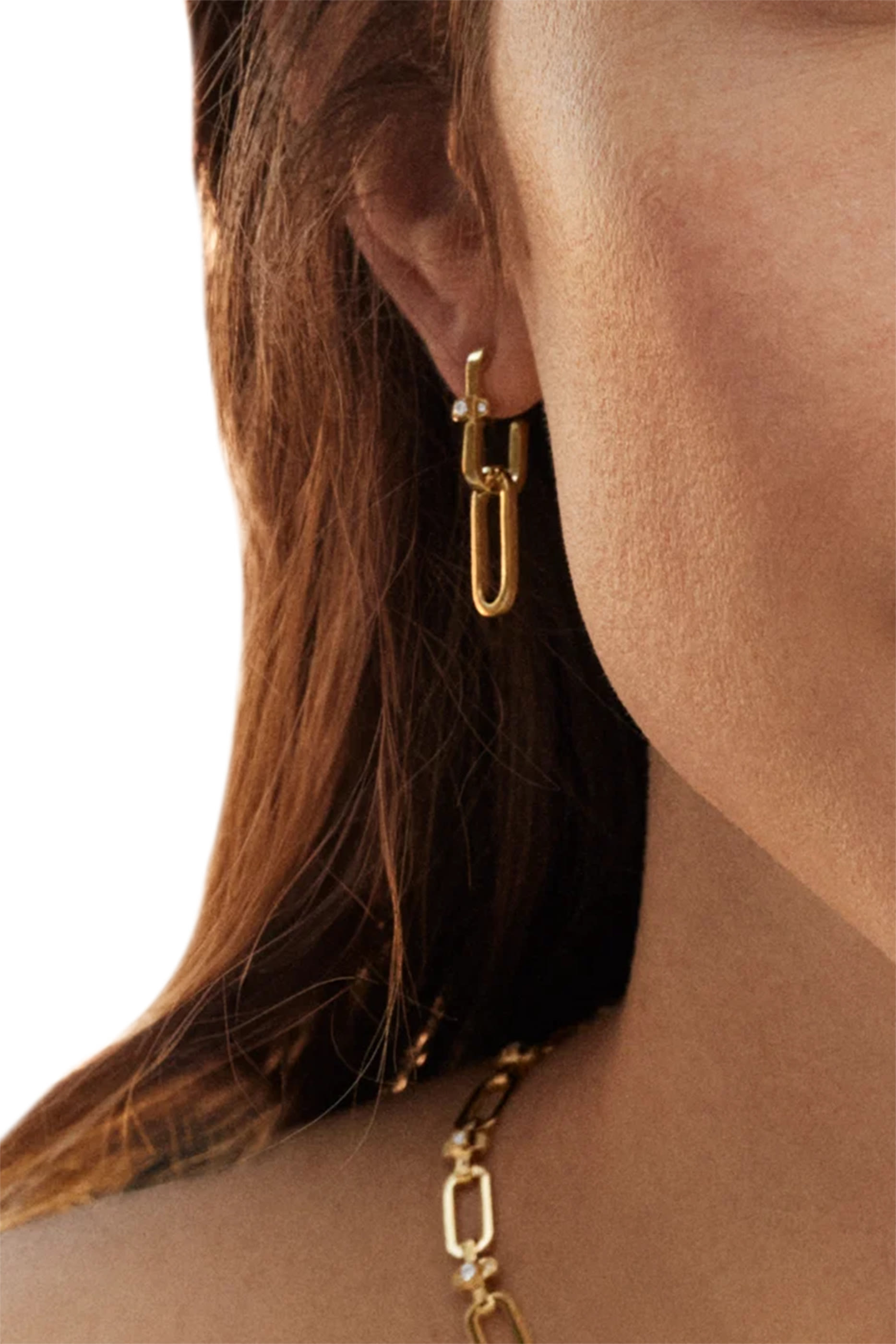  Tip-Top Link Drop Earrings, 18K Yellow Gold with Diamonds