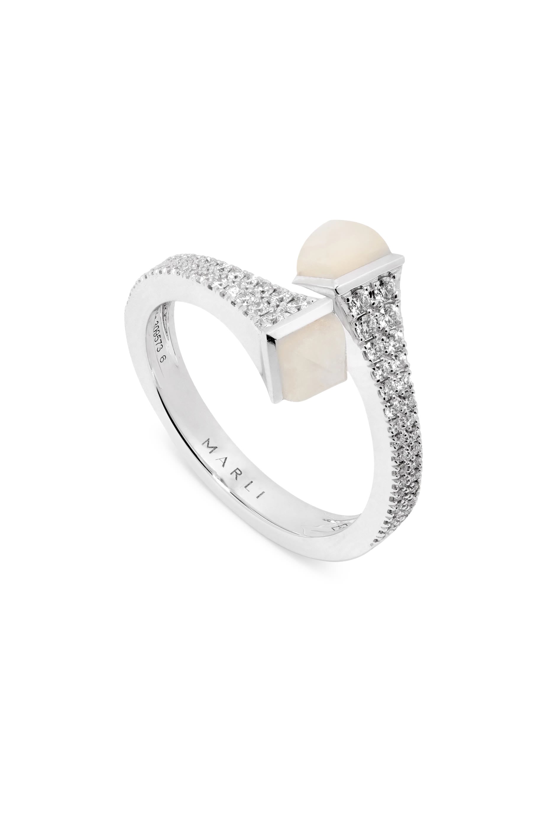 Cleo Diamond Slim Ring, 18K White Gold, Diamonds & Moonstone