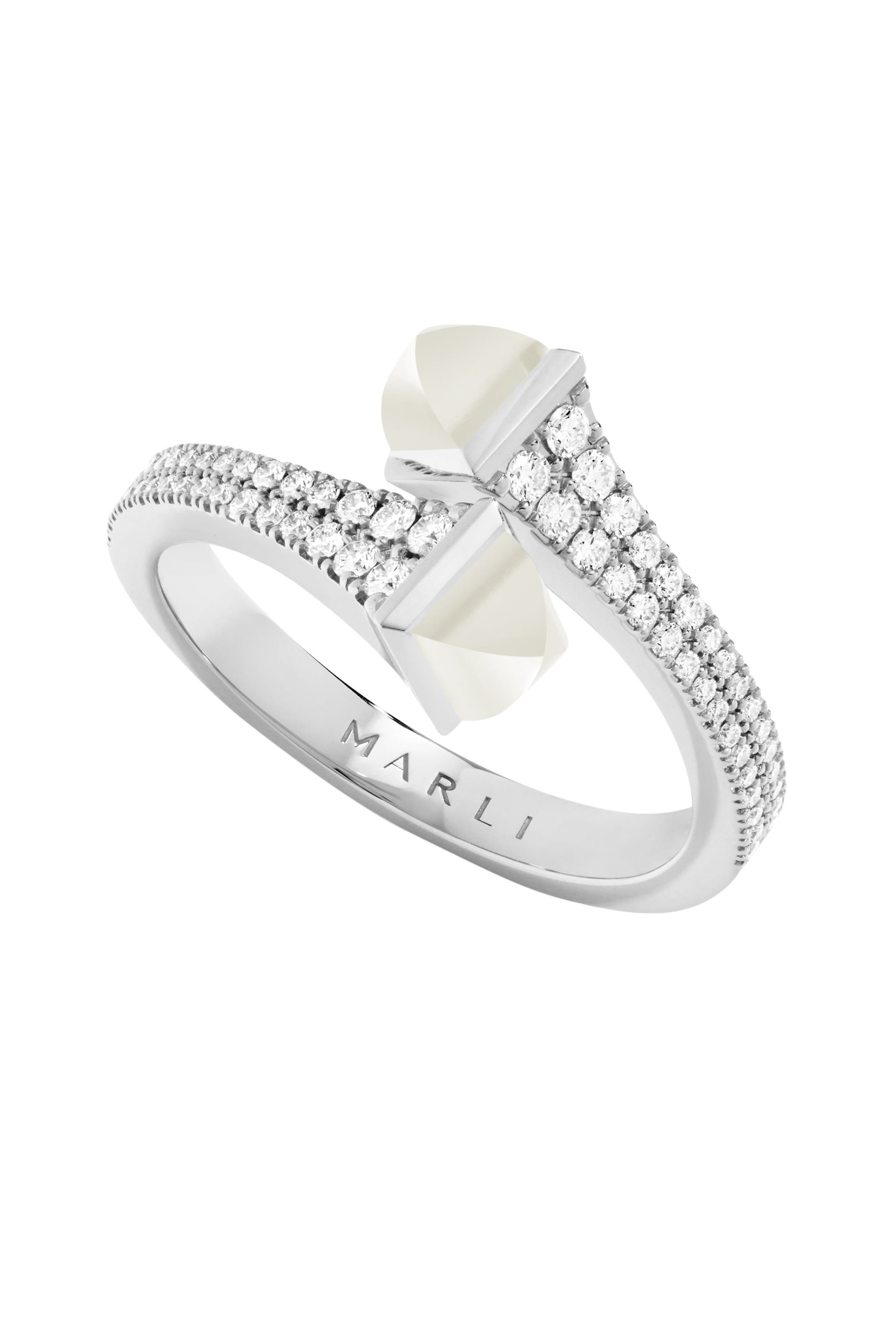 Cleo Diamond Slim Ring, 18K White Gold, Diamonds & Moonstone