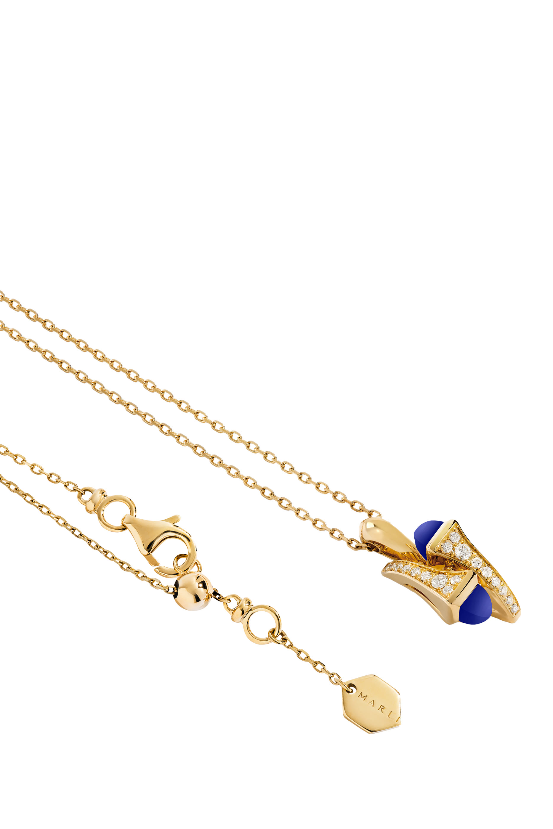 Cleo Diamond Huggie Pendant Necklace, 18k Yellow Gold & Lapis Lazuli