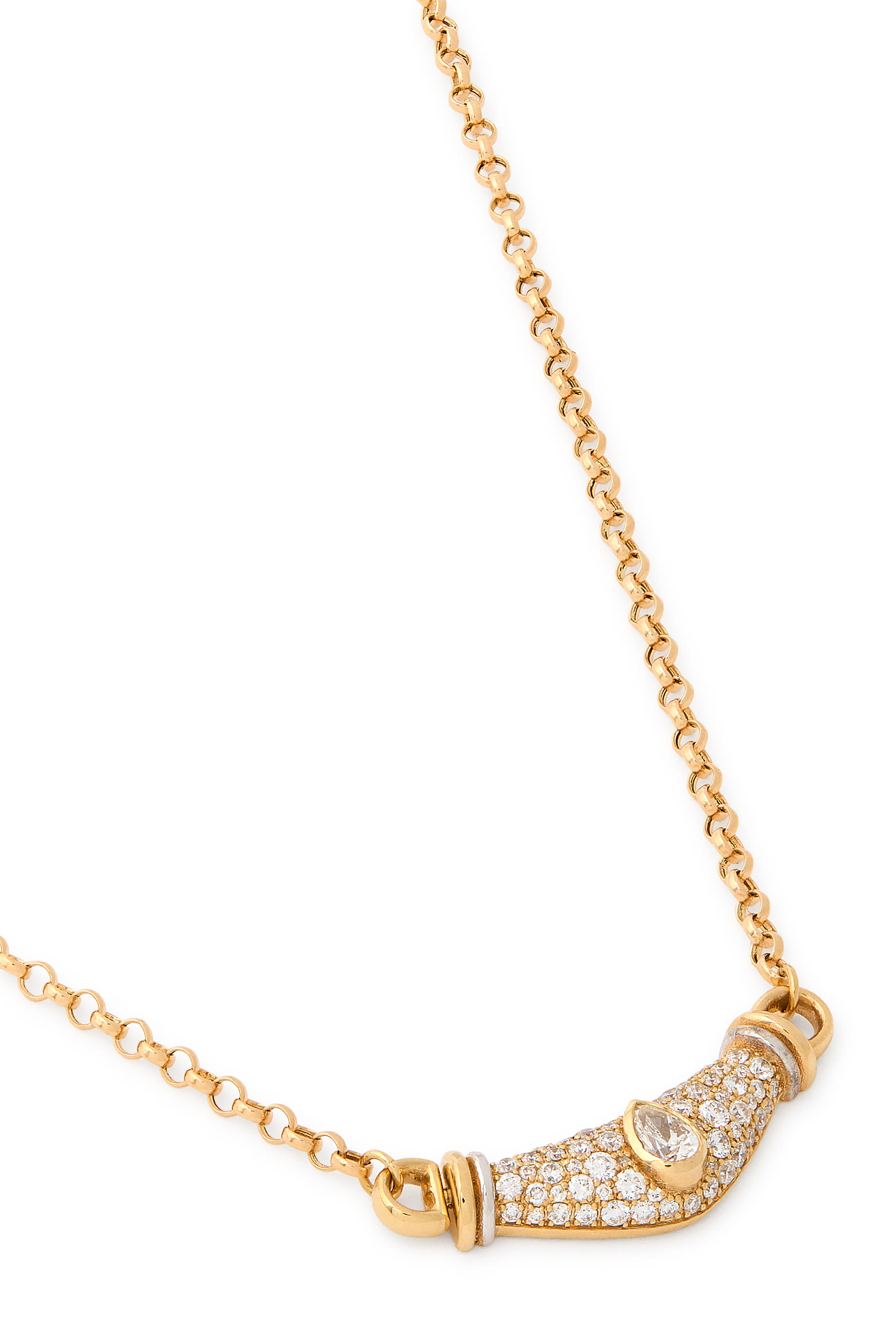  Full Diamond Pear Karma Necklace, 18K Yellow Gold 