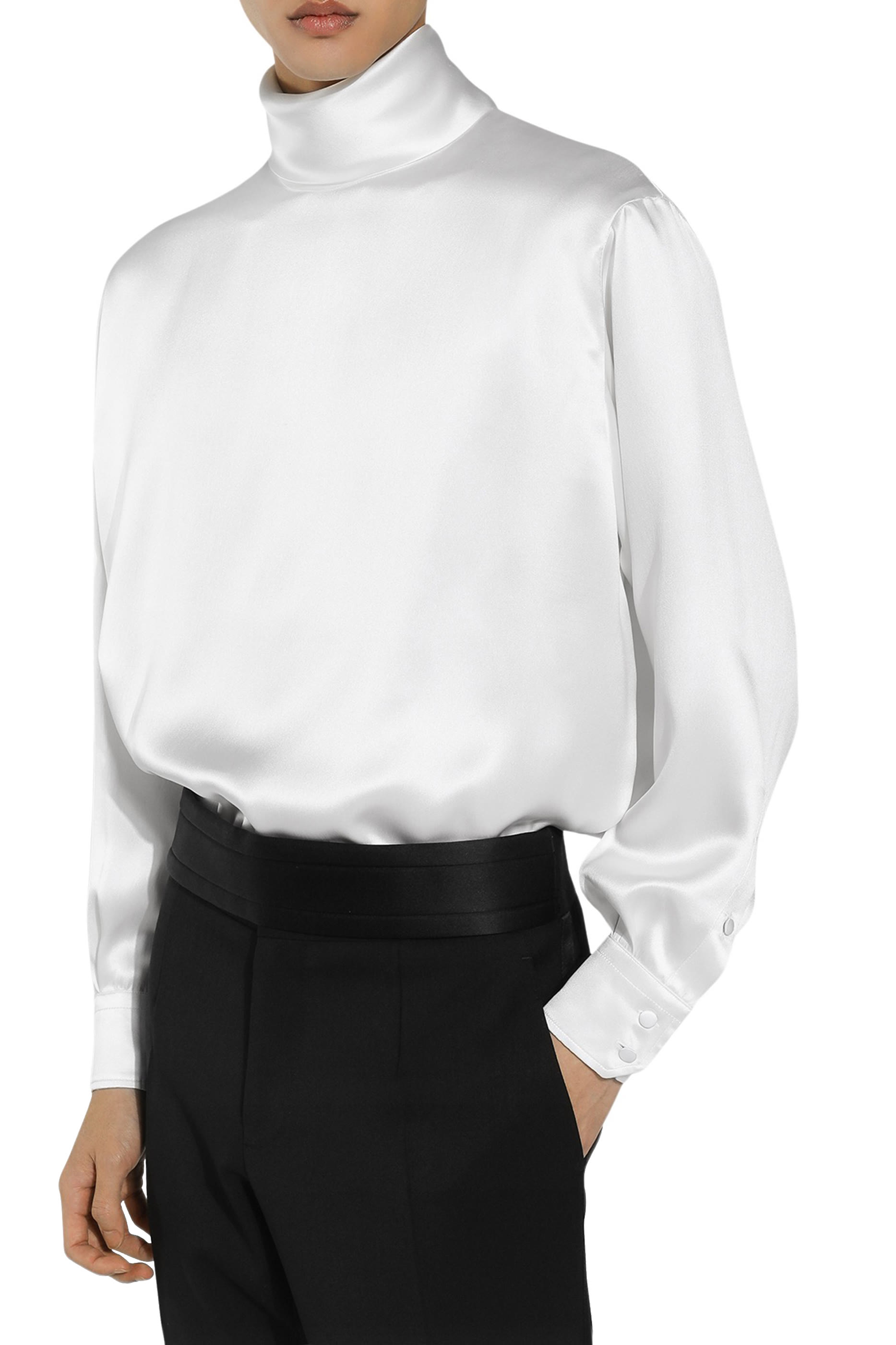 Loose Silk Turtleneck with Shirt Cuffs