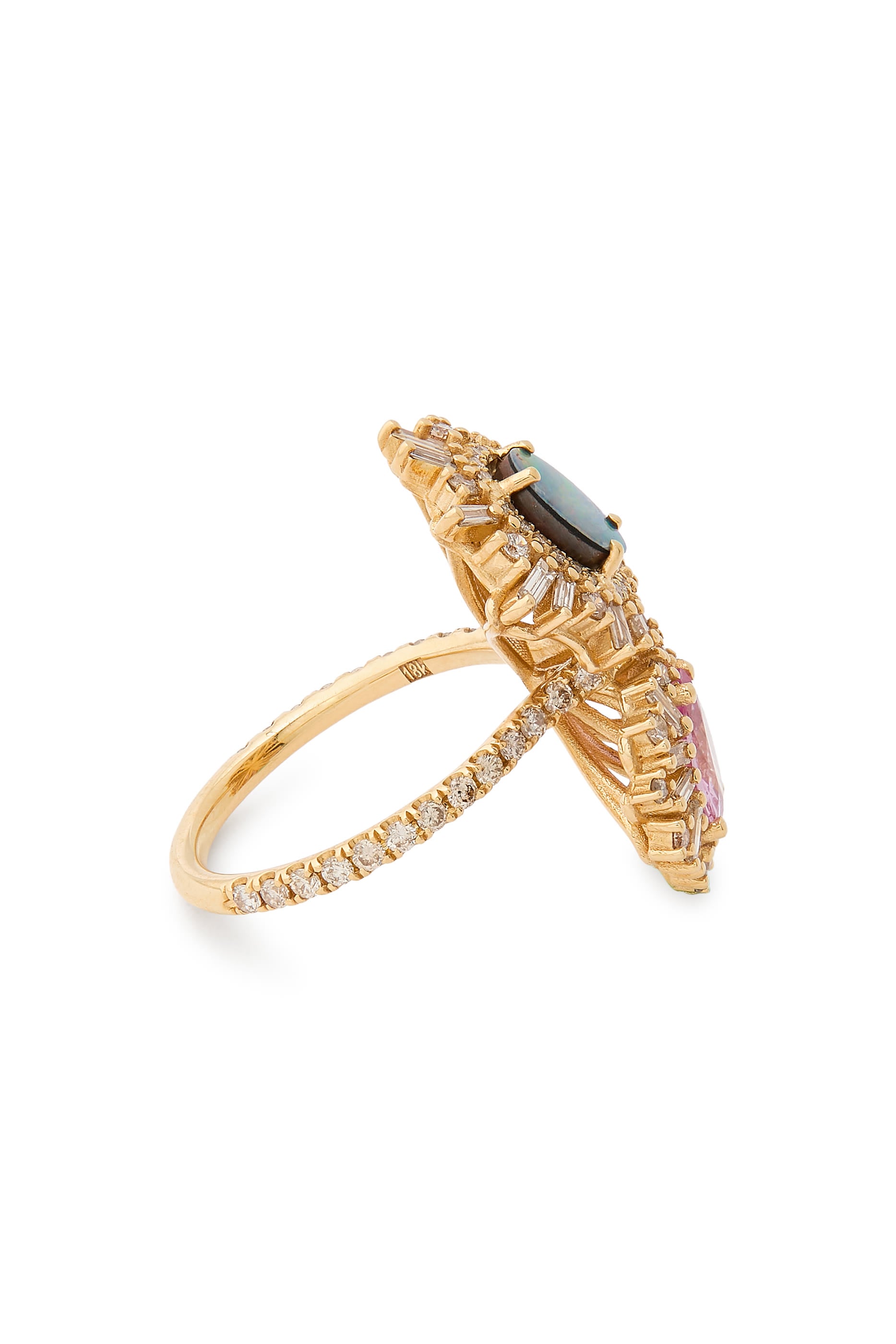  One of a Kind Tear Drop Ring, 18K Yellow Gold with Sapphire, Opal Doublet & Diamonds