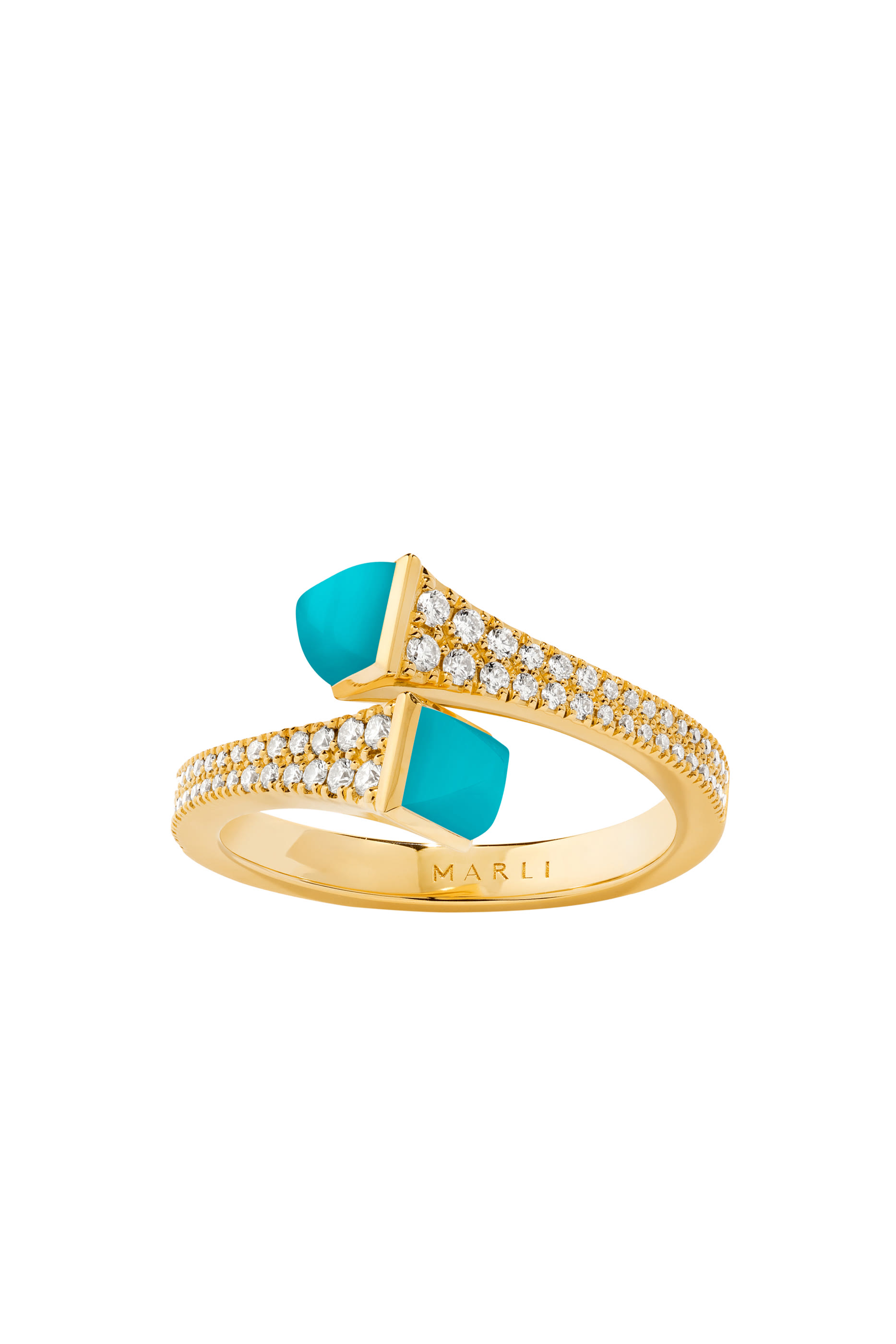 Cleo Slim Ring, 18k Yellow Gold with Turquoise & Diamonds