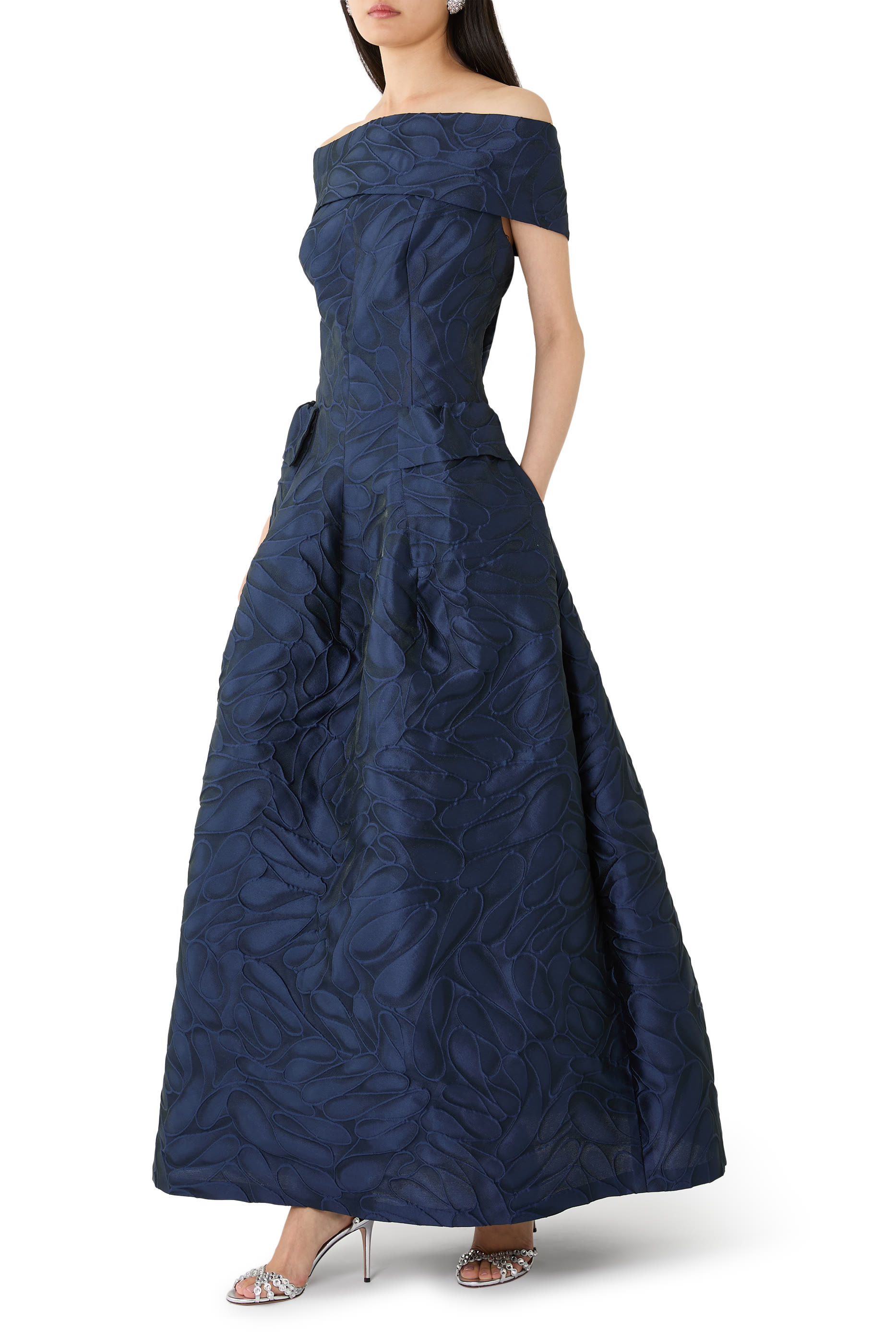 Honeydrop Jacquard Off Shoulder Gown 
