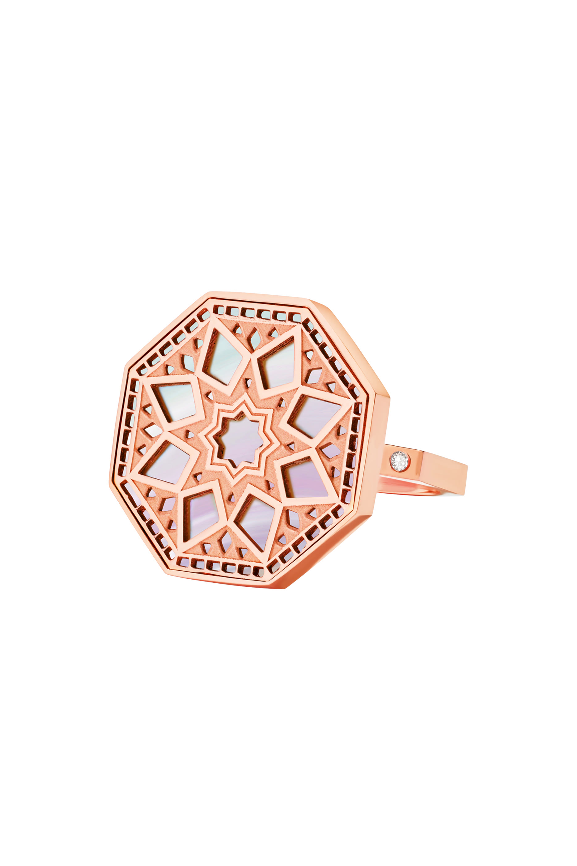 Classic Turath Medium Ring, 18K Rose Gold with Diamonds & Mother of Pearl