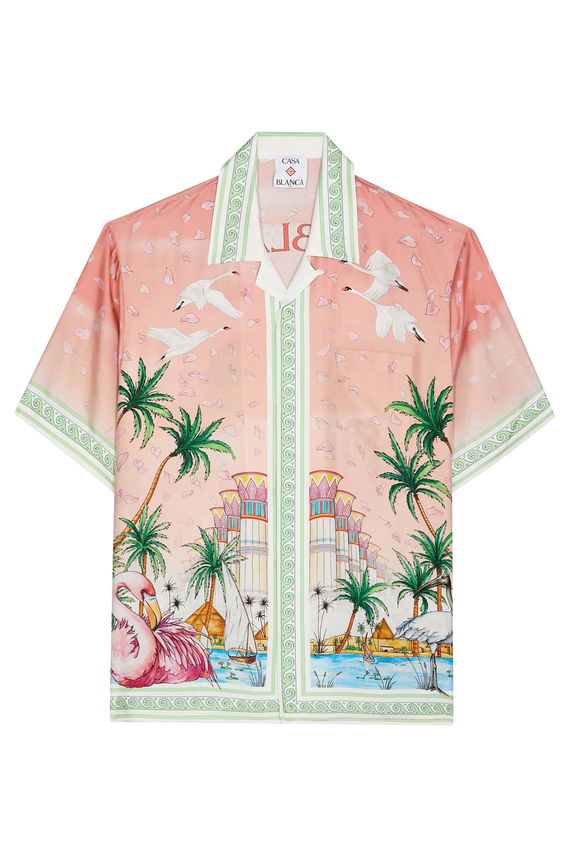 Radiating Monogram Short Sleeve Silk Shirt