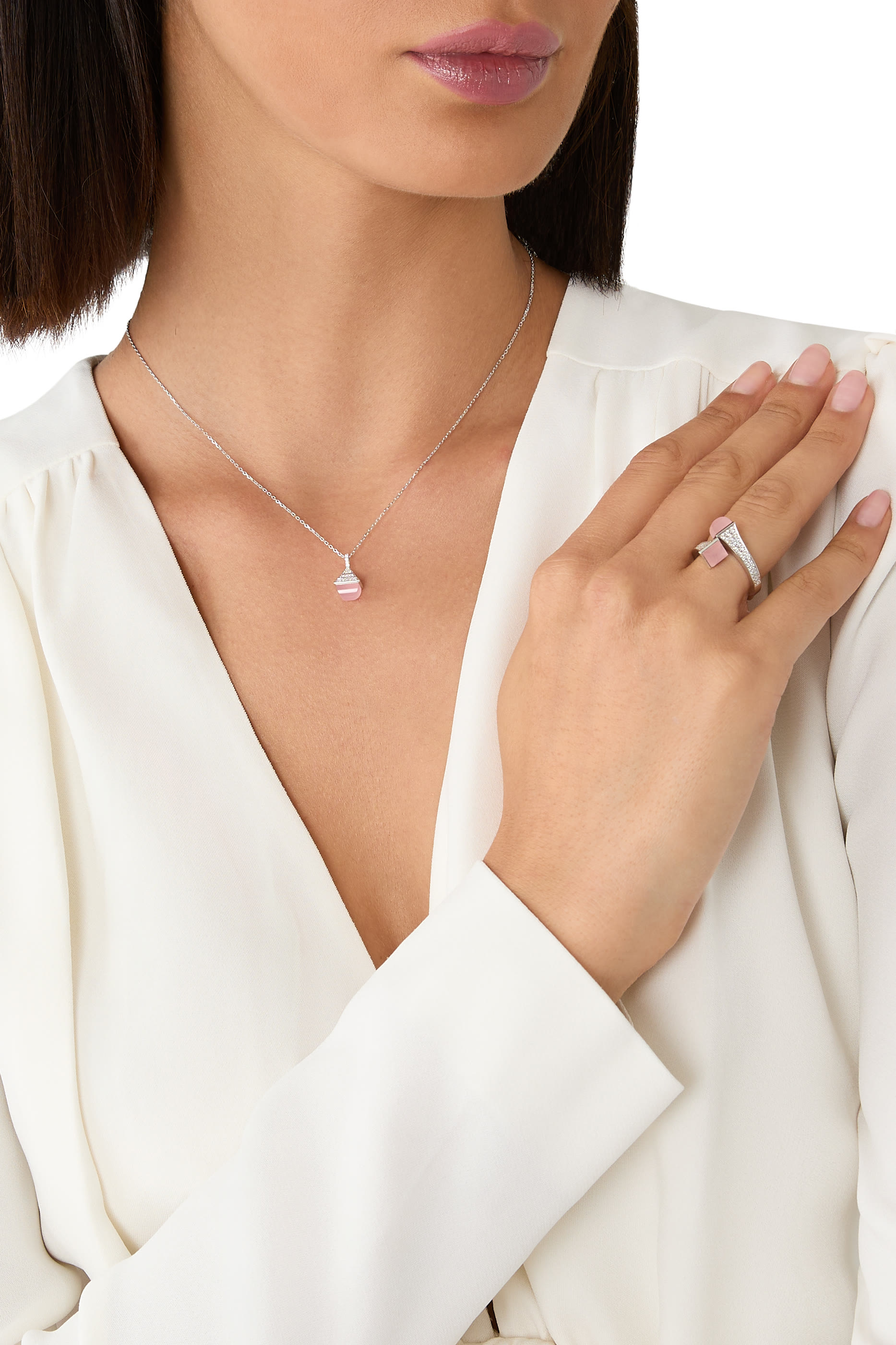 Cleo Rev Mini Pendant, 18k White Gold & Diamonds