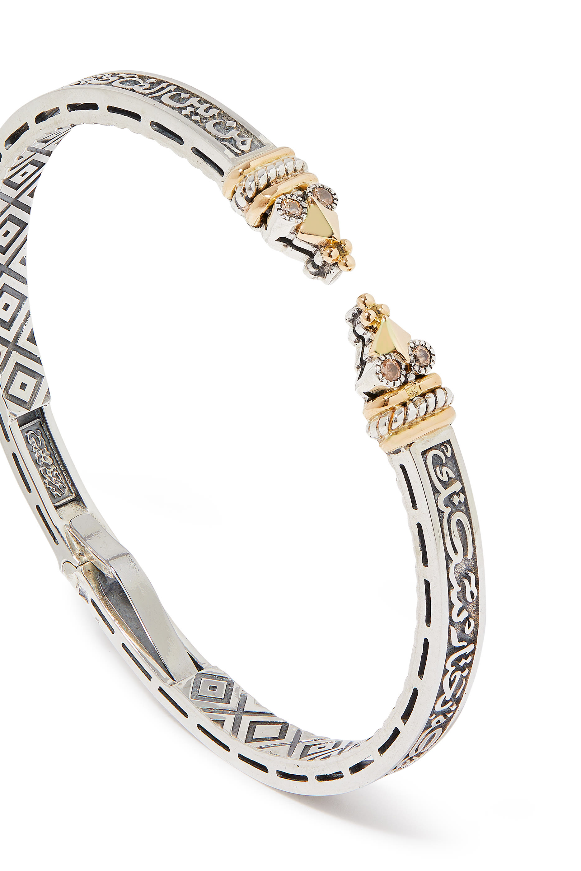 18K YG/SS Turath Brown Zircon Tribal Calligraphy Bangle