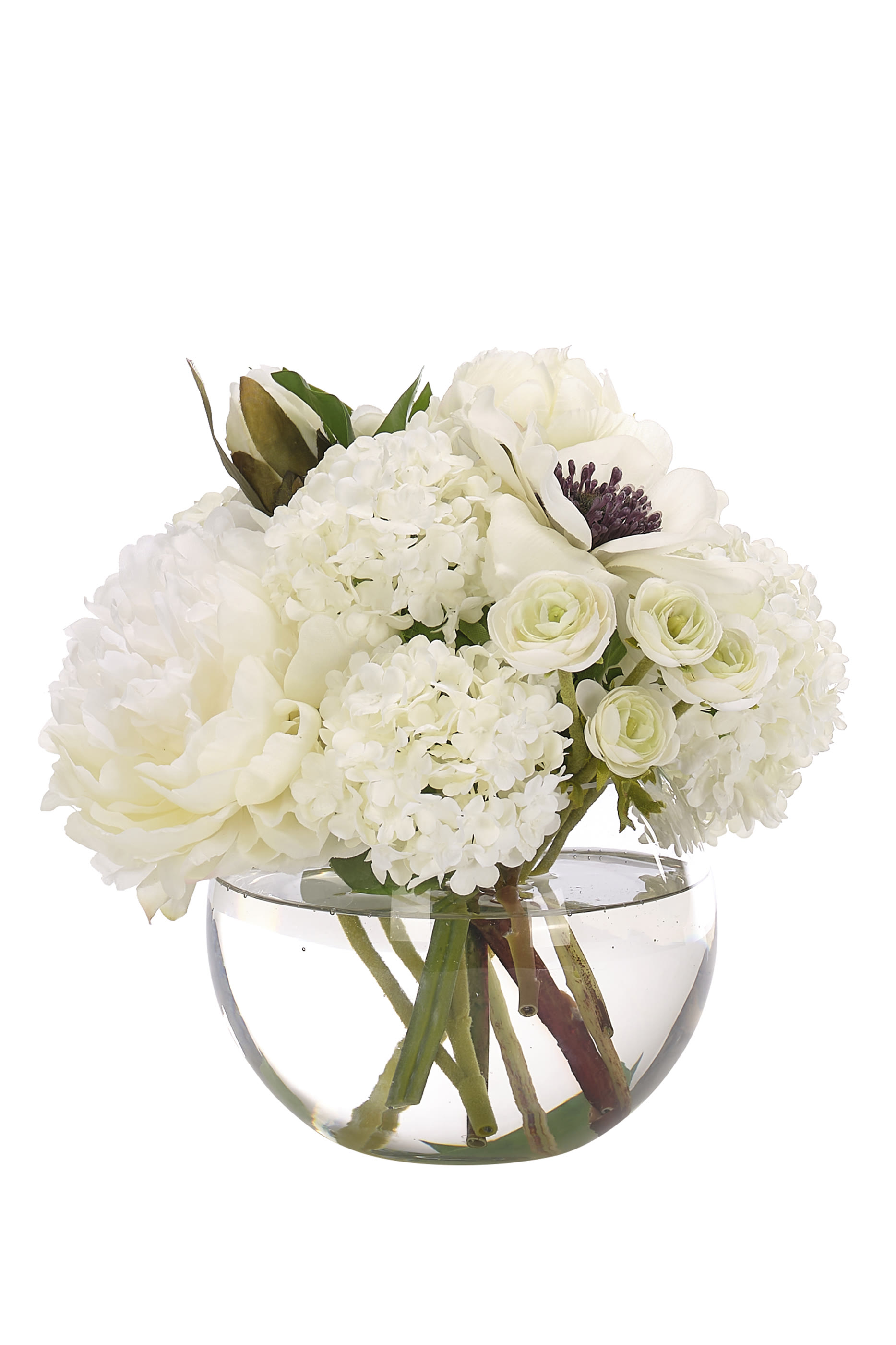 Peony & Anemone in Glass Bubble Vase