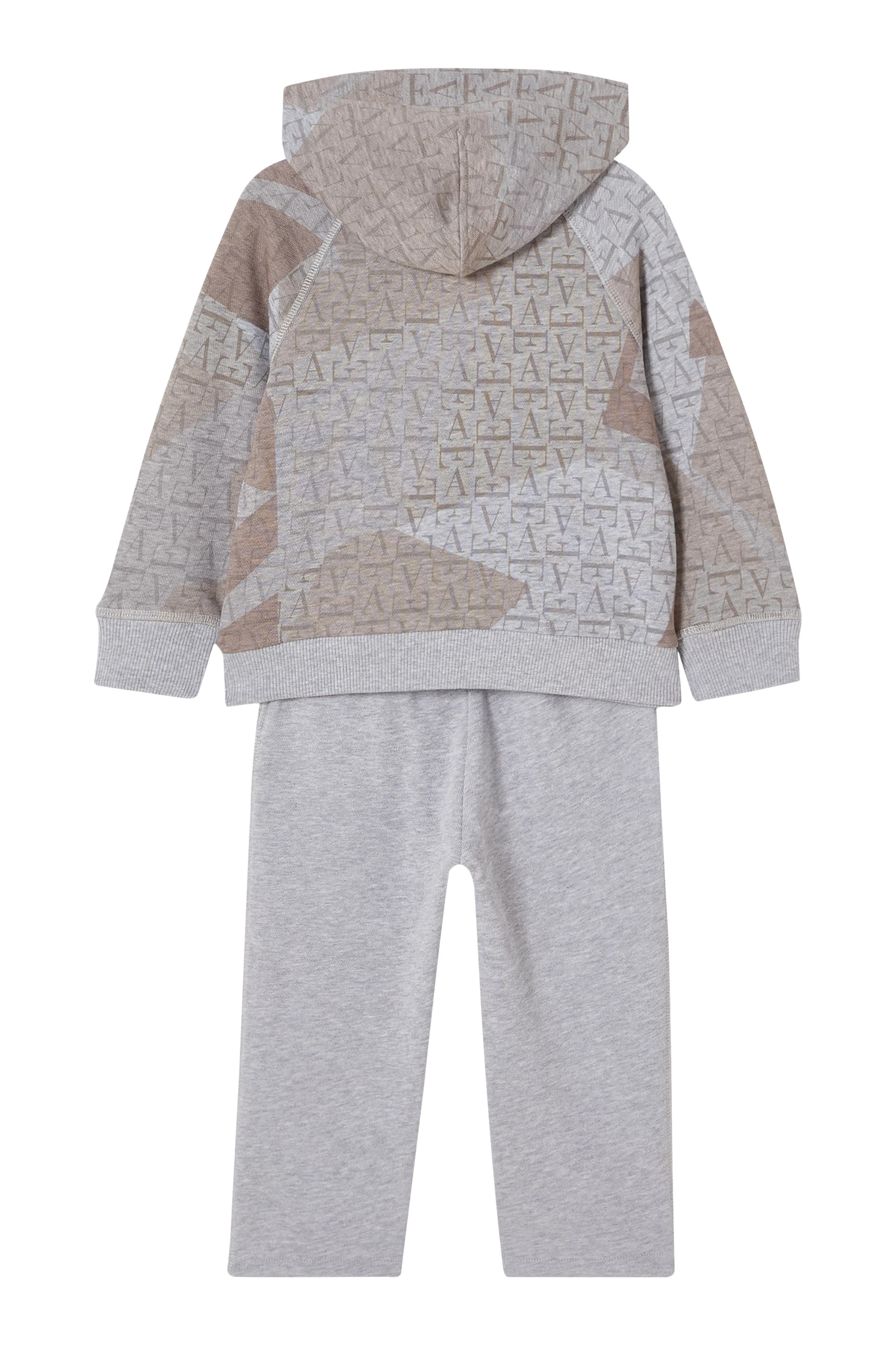 Kids  Hooded Zip-Up Cotton Tracksuit with All-Over Logo Print