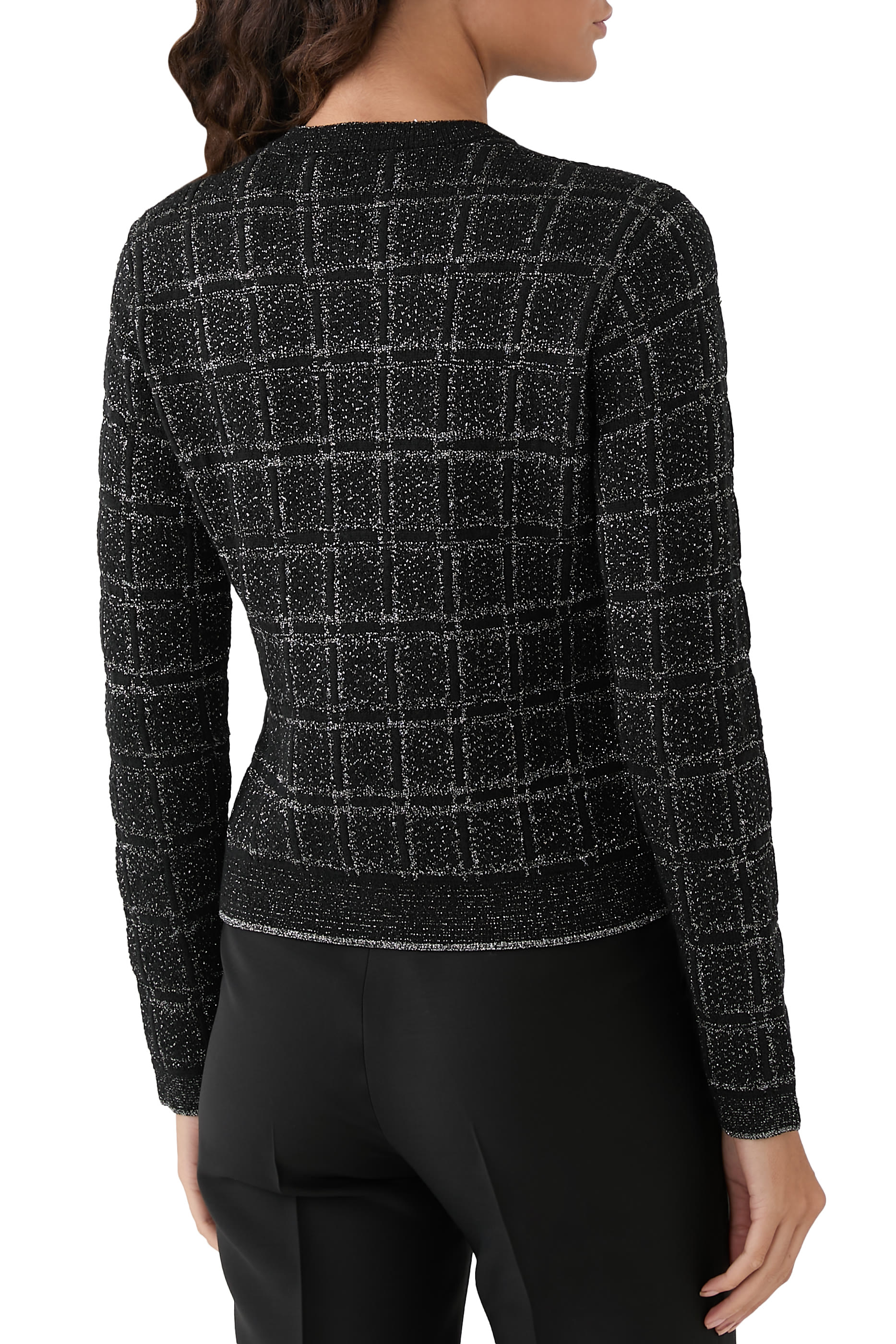 Wool and Lamé Check Jacquard Cardigan