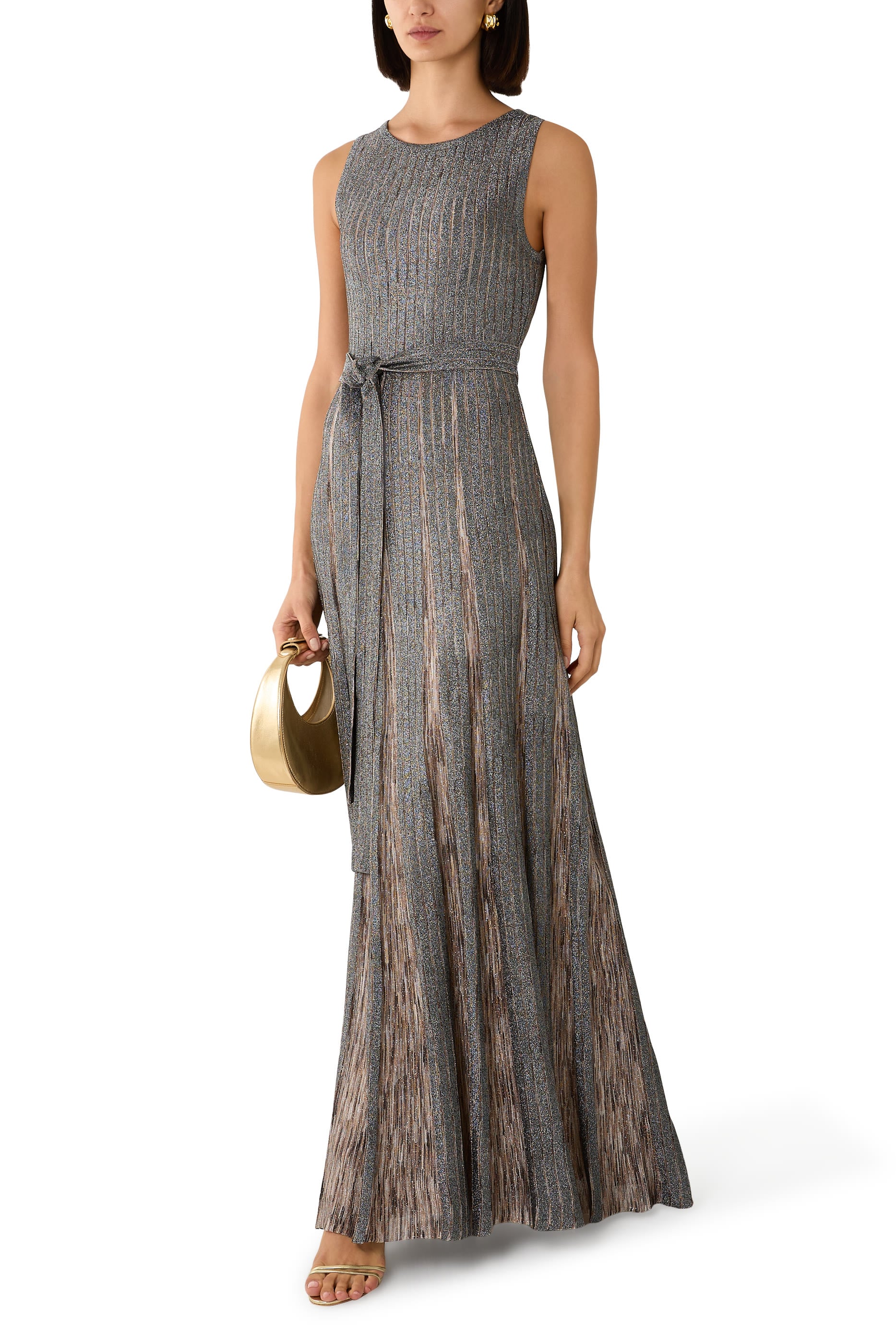  Partialized Sleeveless Belted Maxi Dress