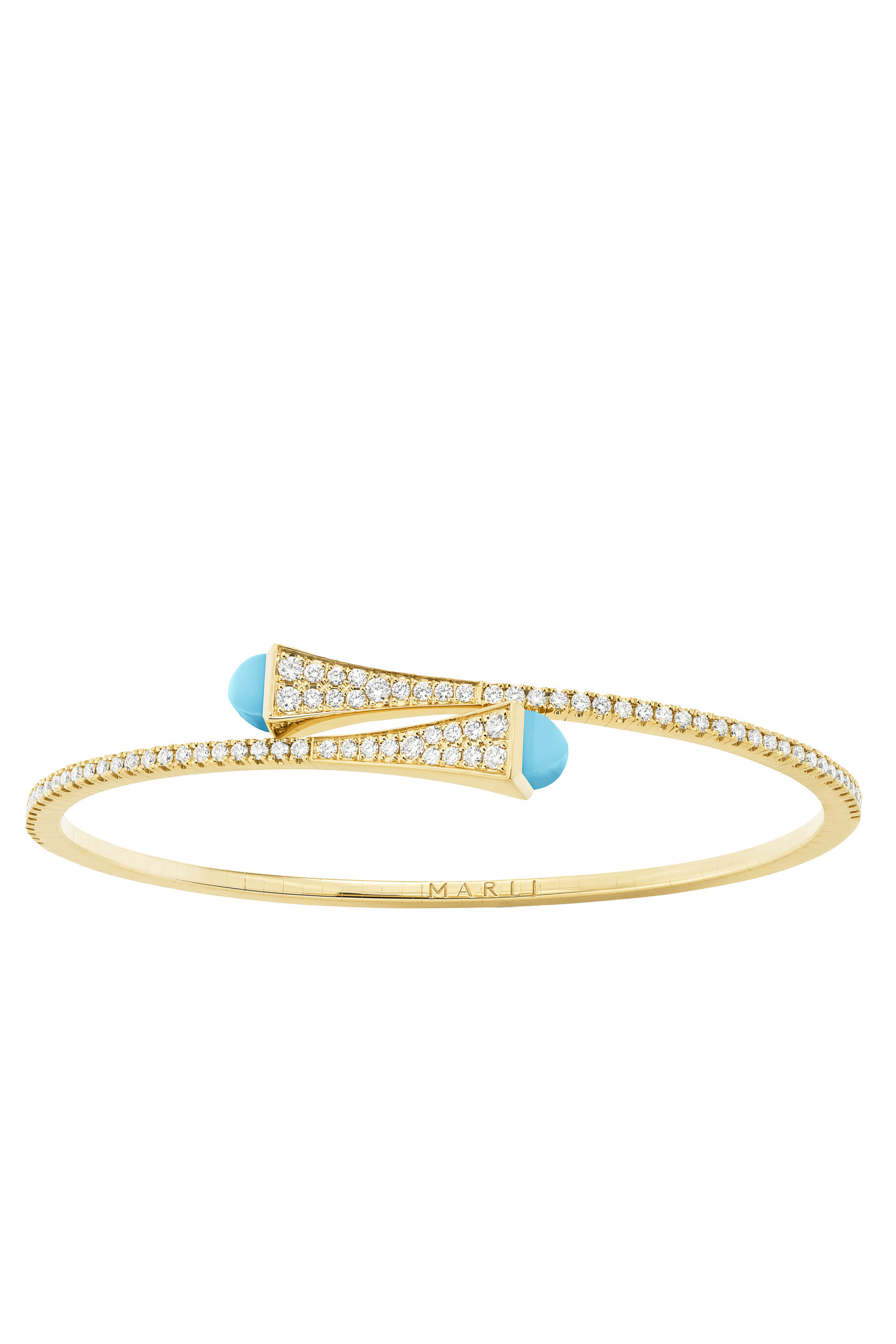 Cleo Slim Bangle, 18k Yellow Gold with Turquoise & Diamonds