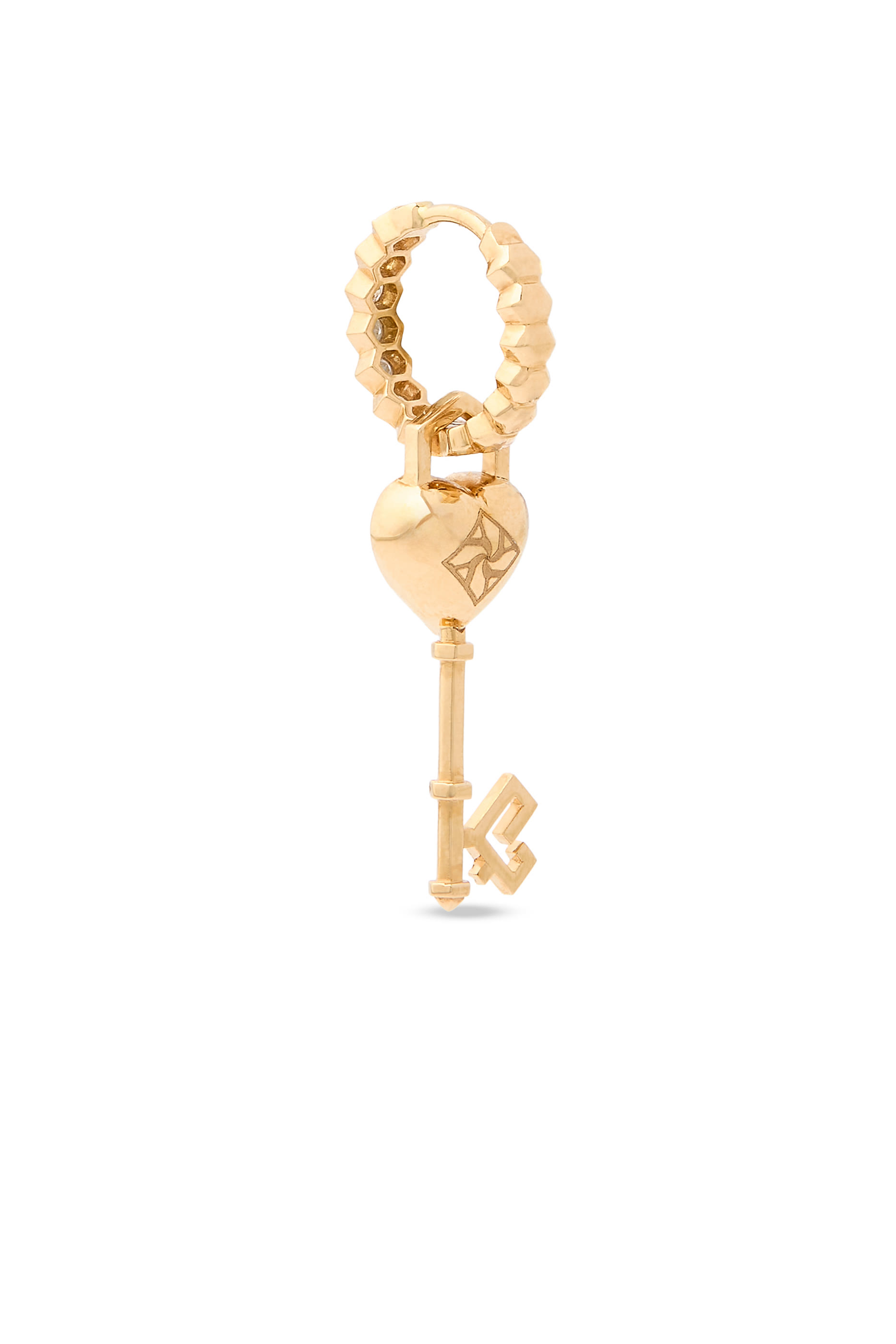 Key of Love Hoop Earring, 18k Yellow Gold with Amethyst & Diamonds