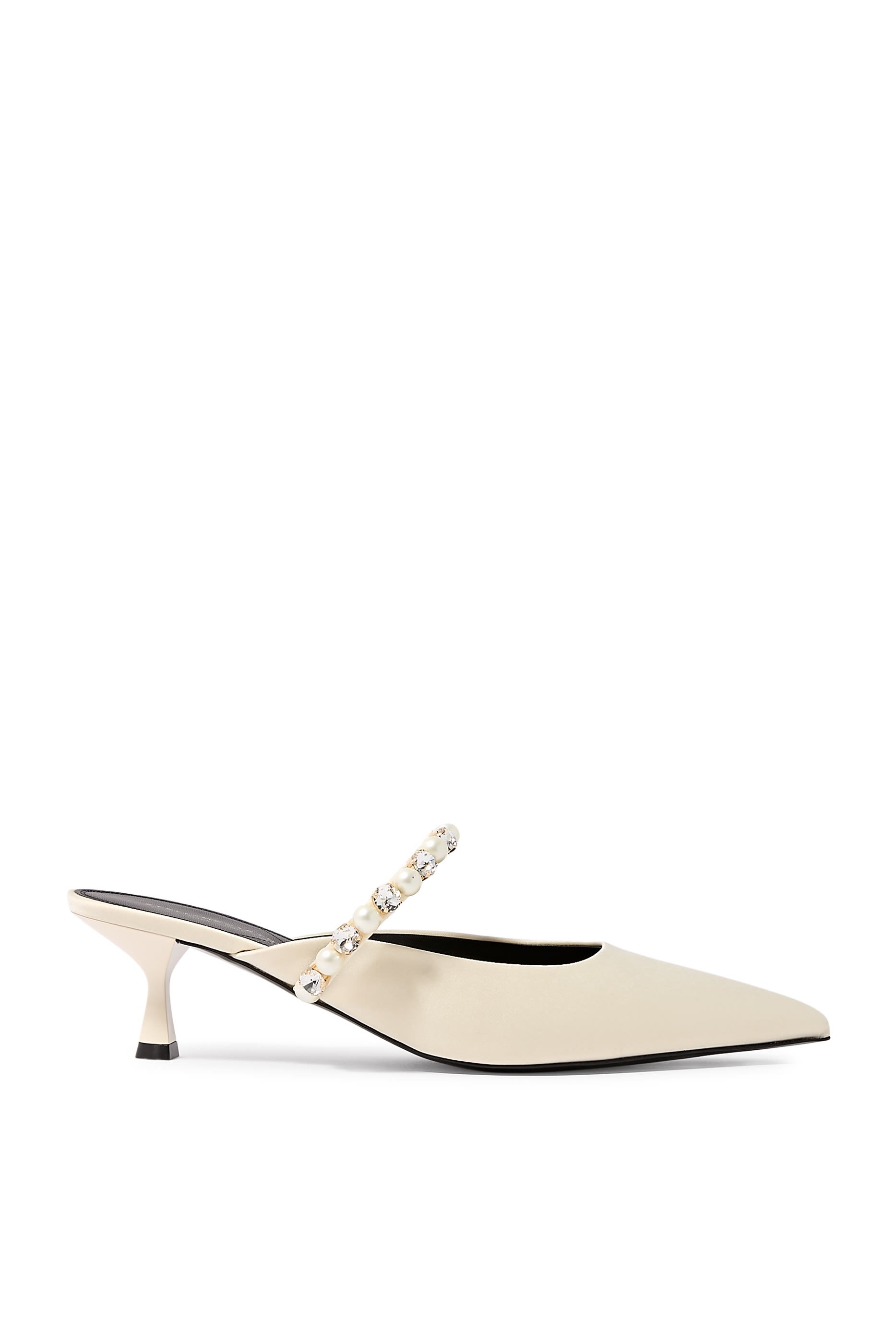 Elsa Pearl-Embellished 40 Kitten Mules