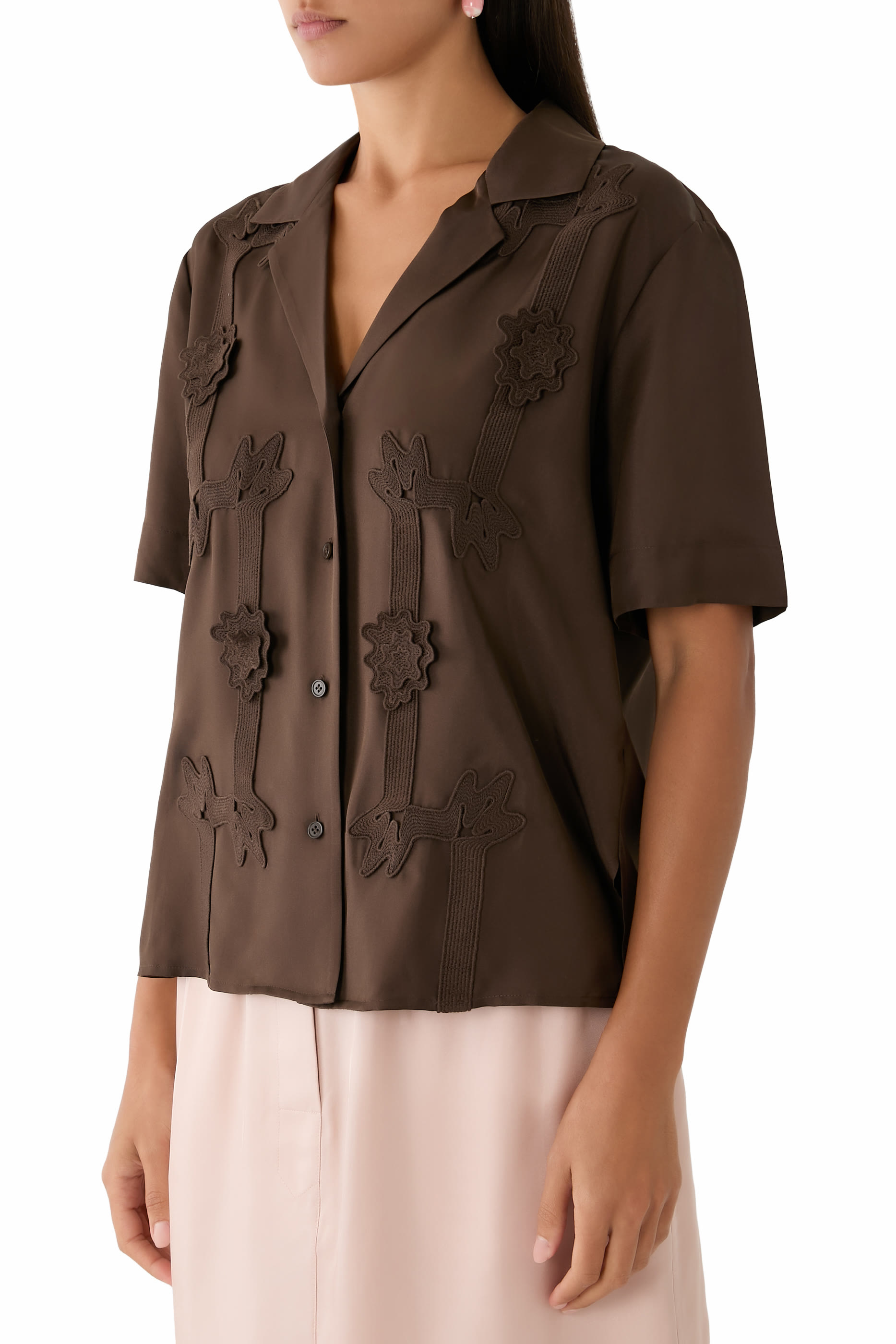 Ribbon Trim Camp Shirt