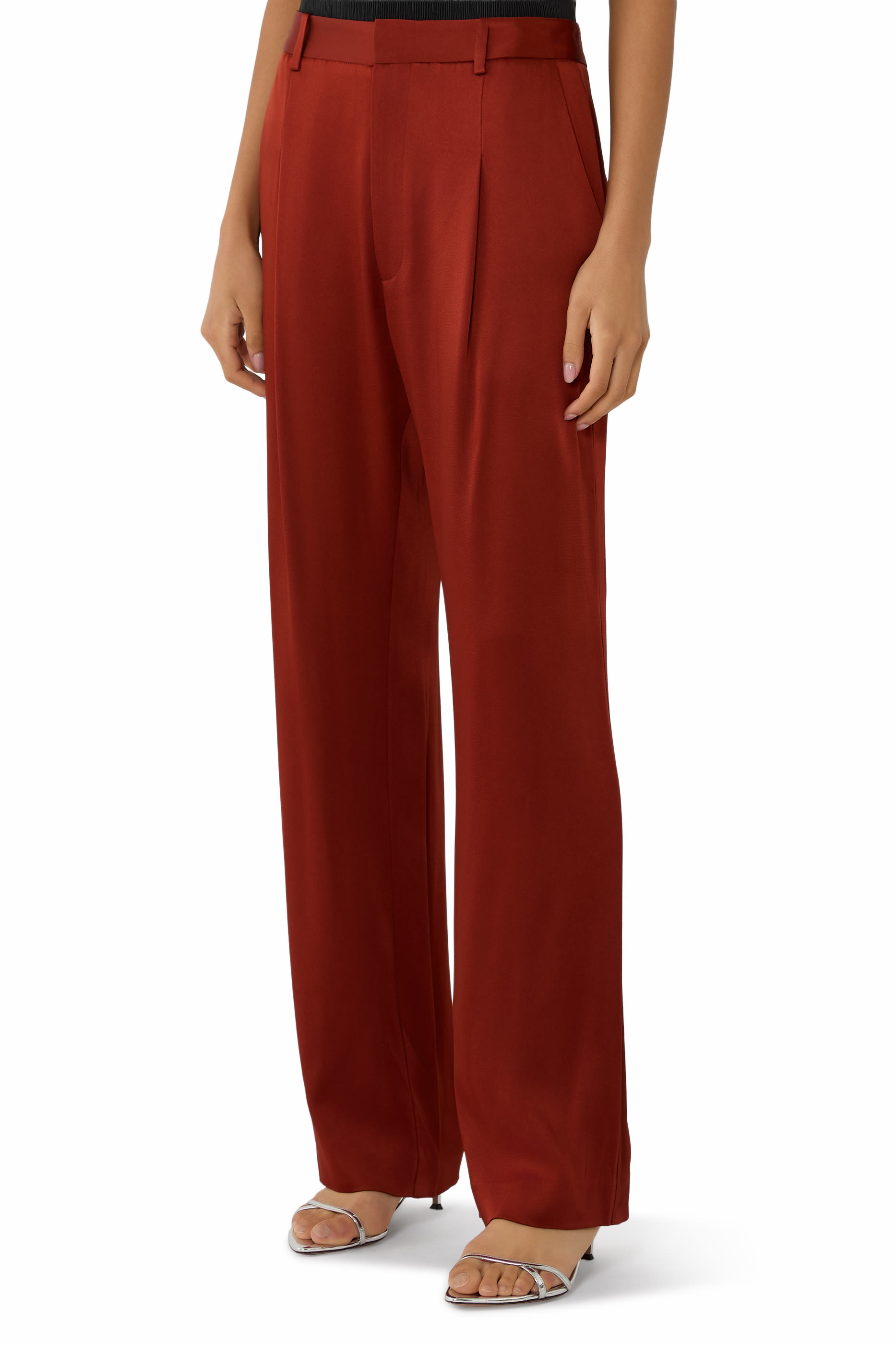 Satin Tapered Pleated Pants