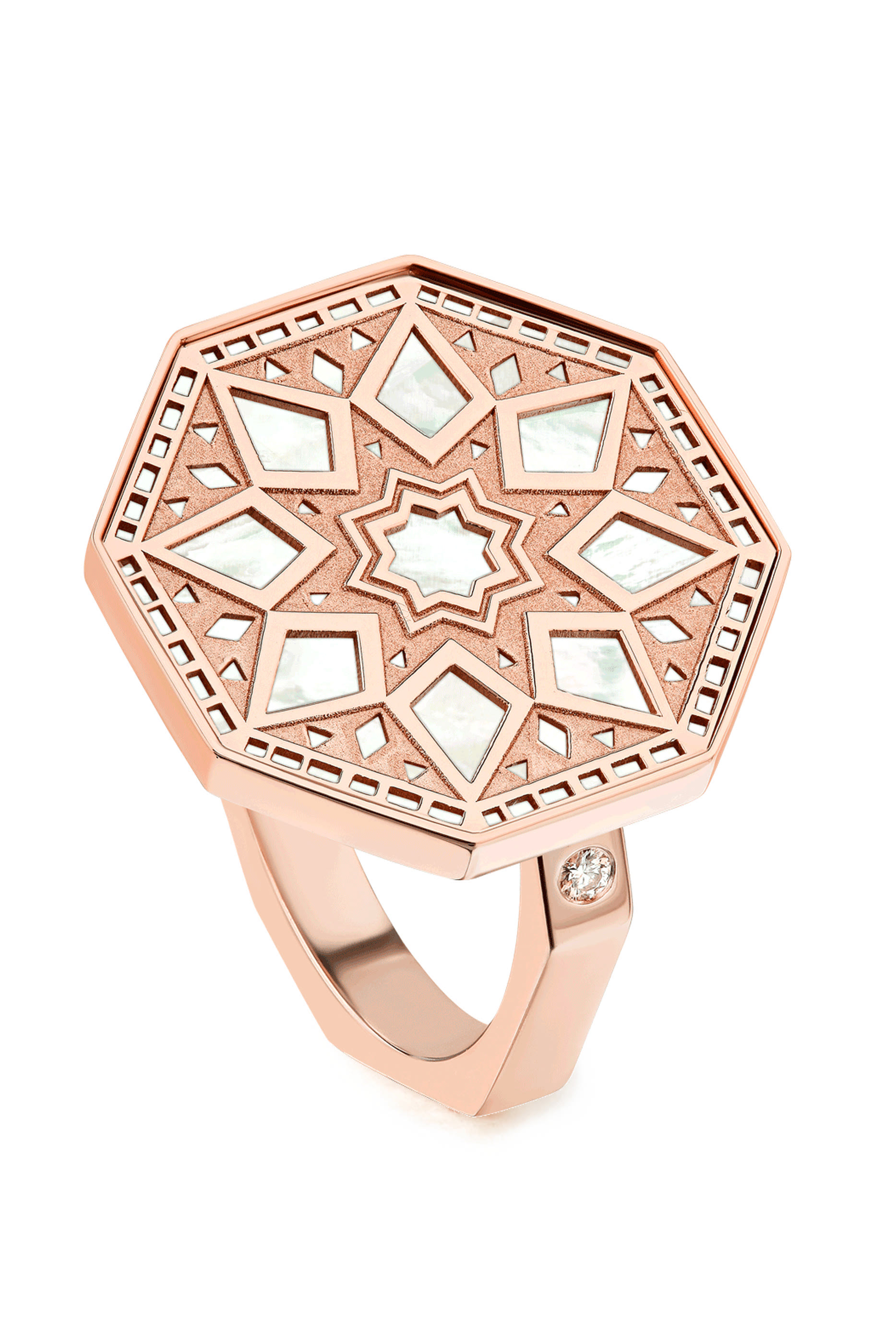 Classic Turath Ring, 18k Pink Gold & Mother-of-Pearl, Diamonds