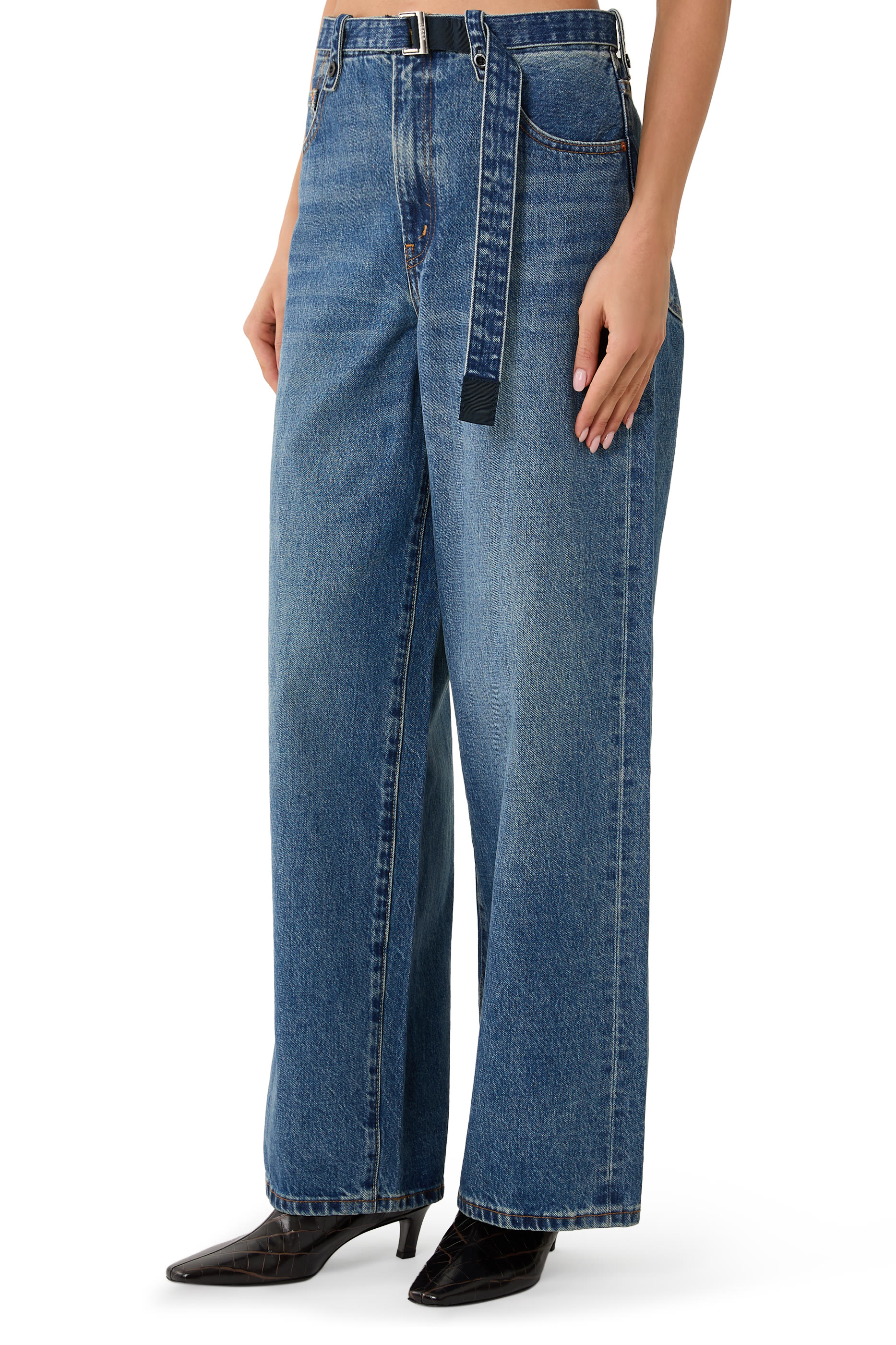 Belted Wide-Leg Jeans