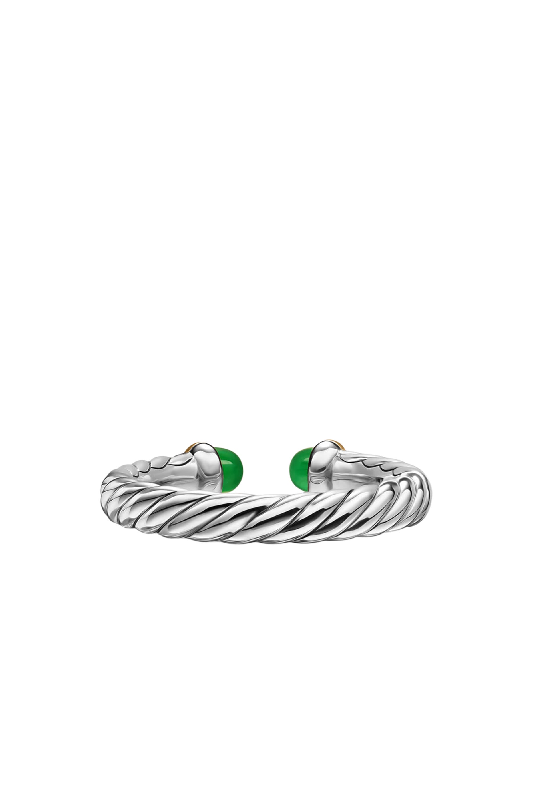Petite Cable Open Ring, Sterling Silver, 14k Yellow Gold & Onyx