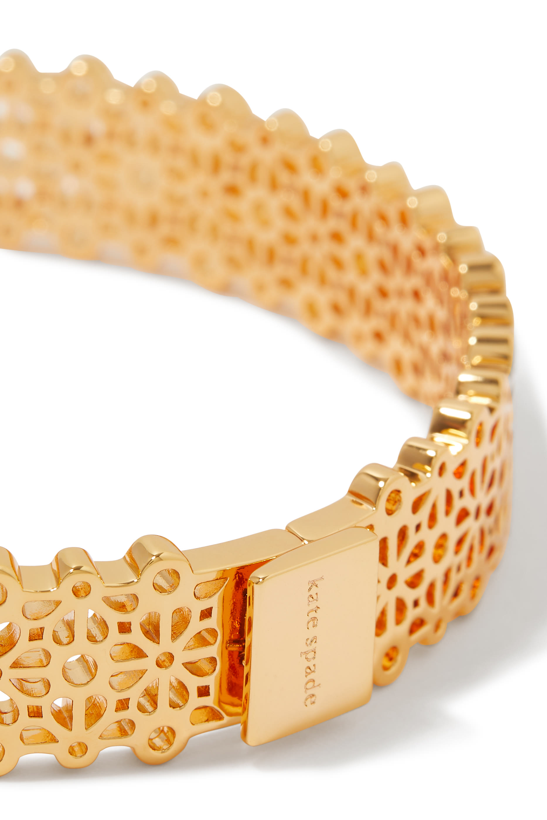 Spade Flower Lace Thin Bangle, Plated Metal, Steel & Cubic Zirconia