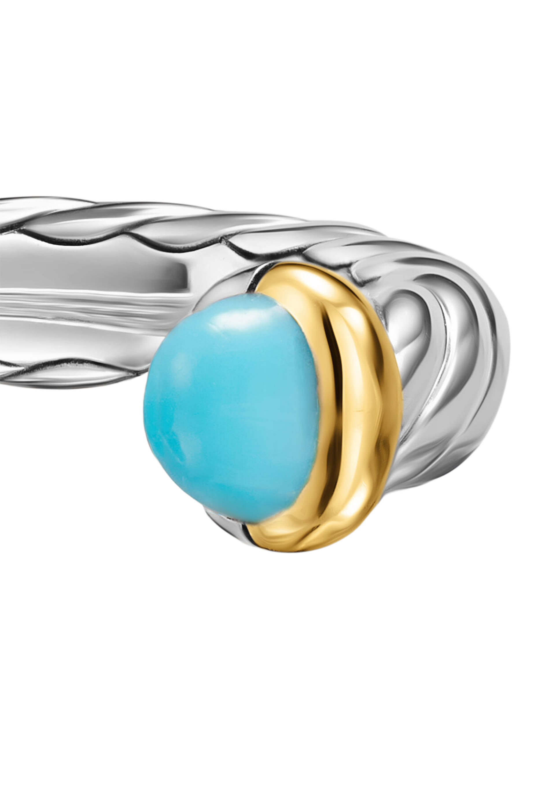 Petite Cable Open Ring, Sterling Silver & 14k Yellow Gold 