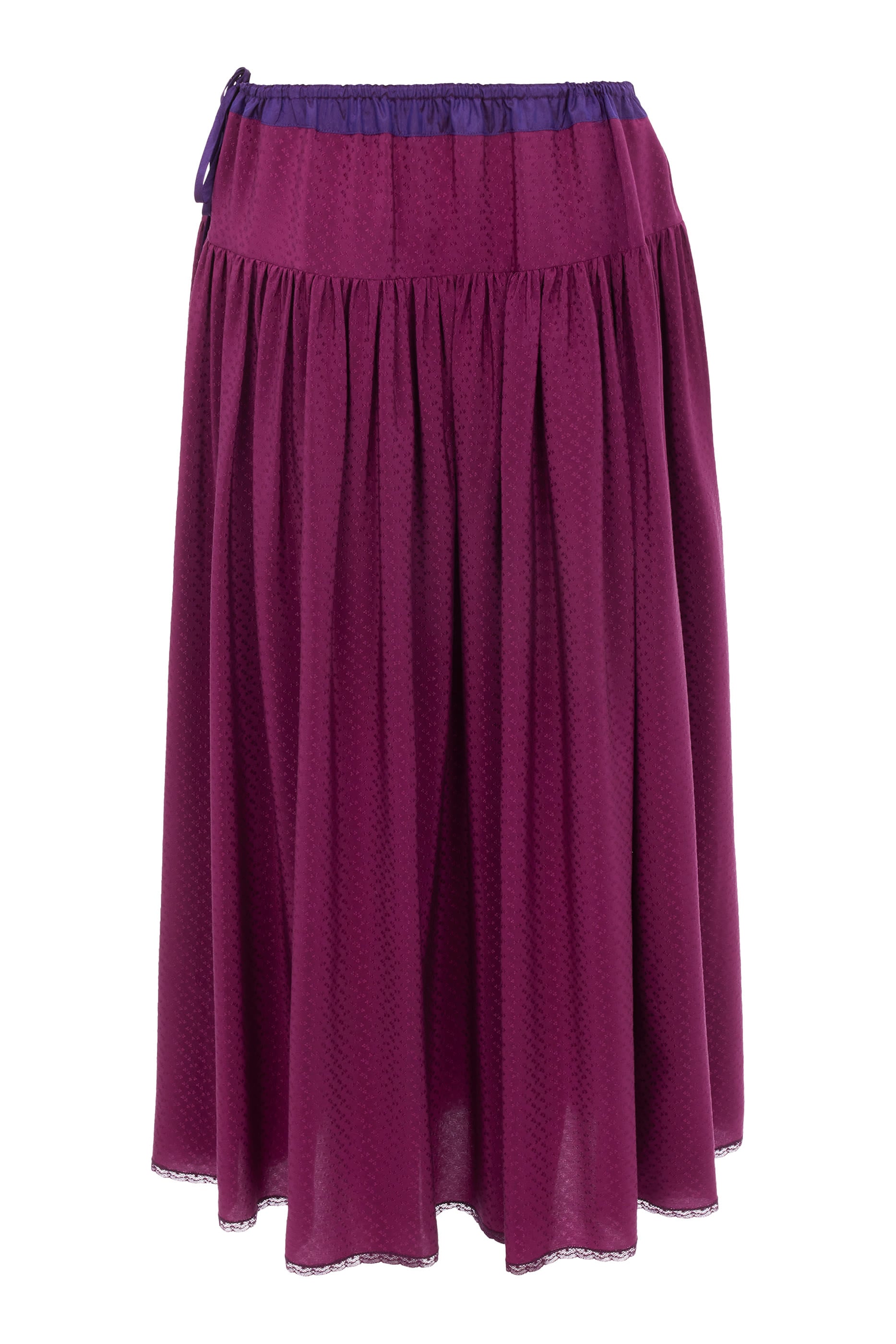 Gathered Long Skirt In Silk Jacquard & Lace 
