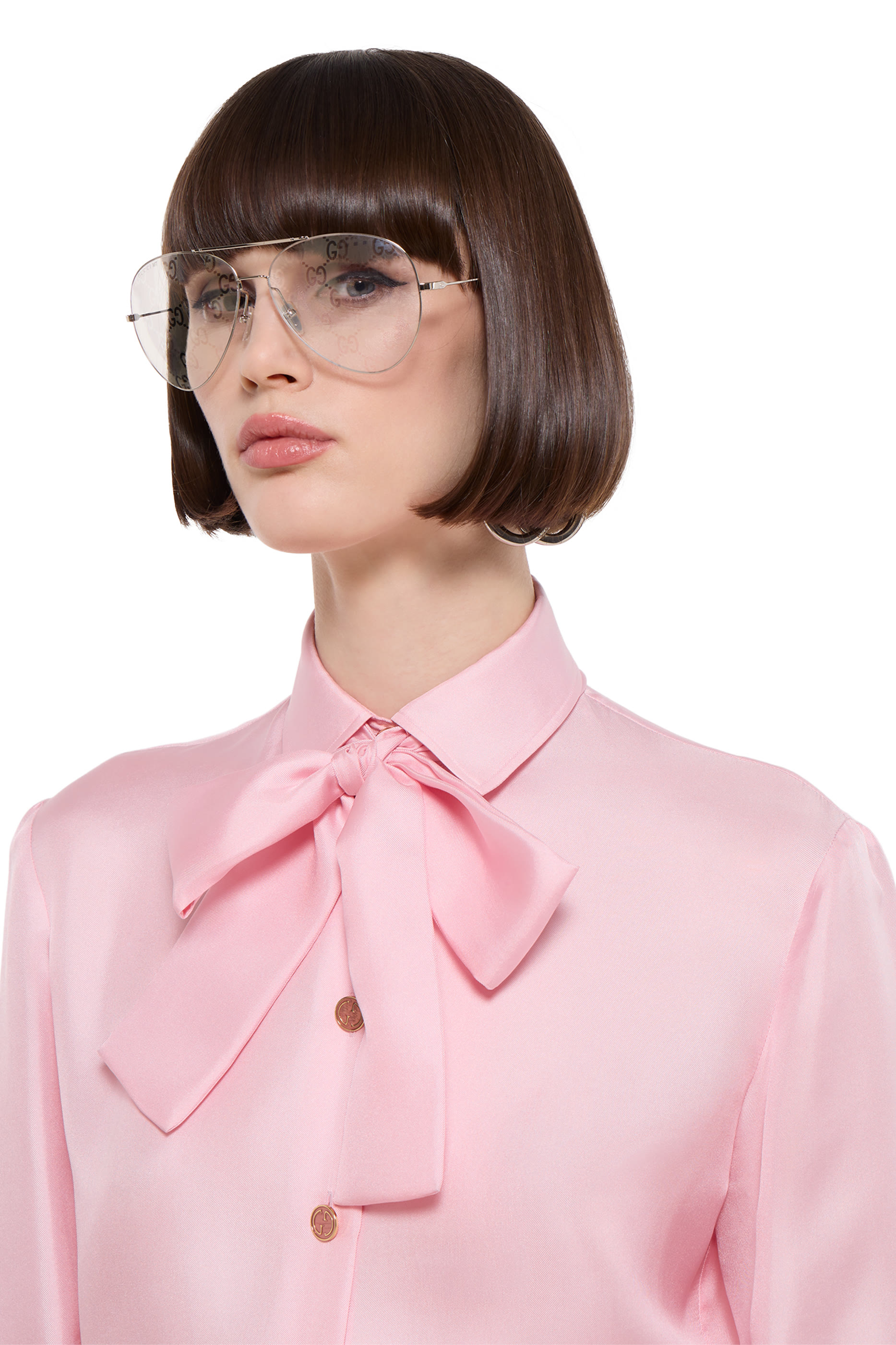 Self-Tie Bow Silk Twill Shirt