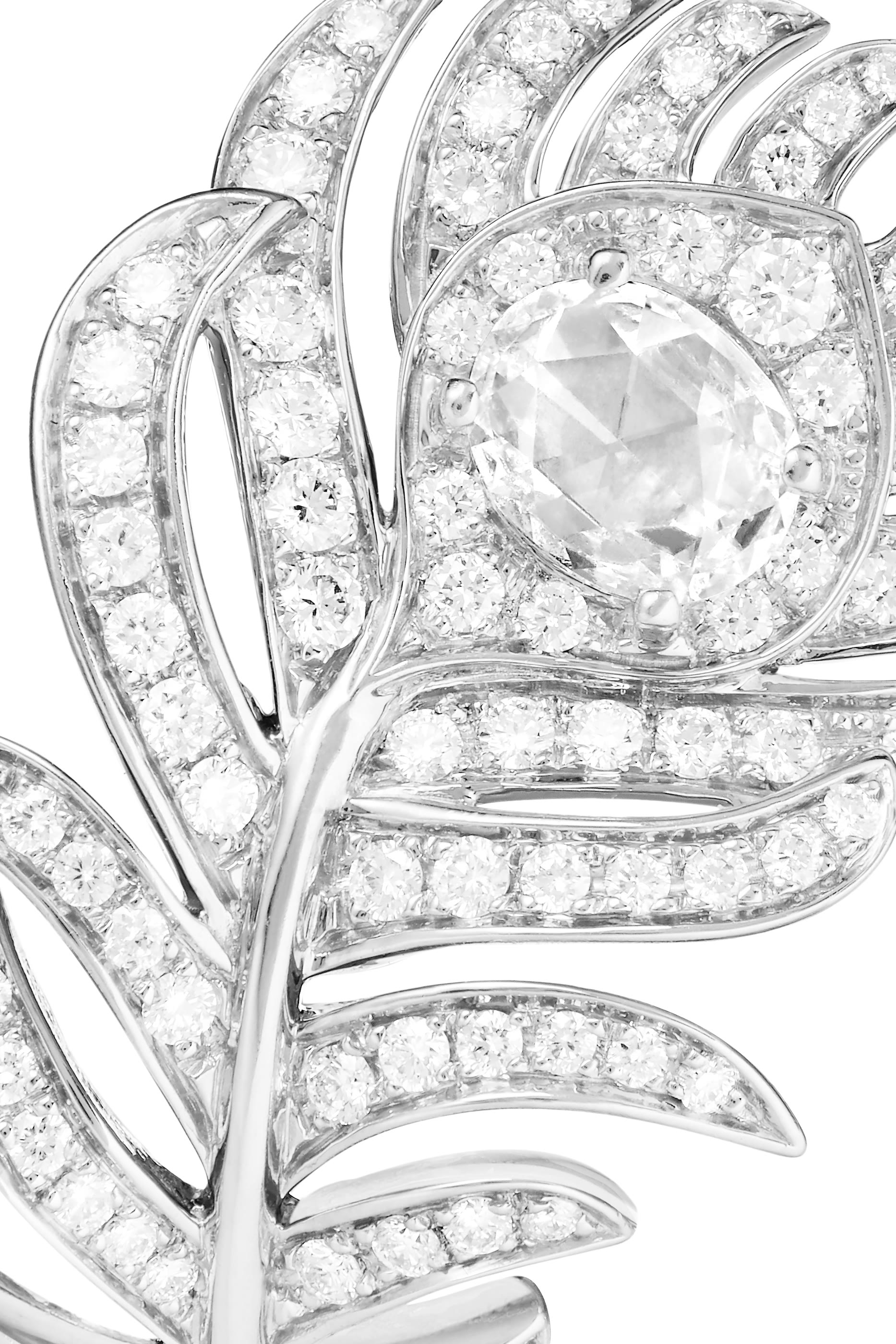 Plume De Paon Small Ring, Set With A Rose-Cut Diamond, Paved With Diamonds, 18k White Gold