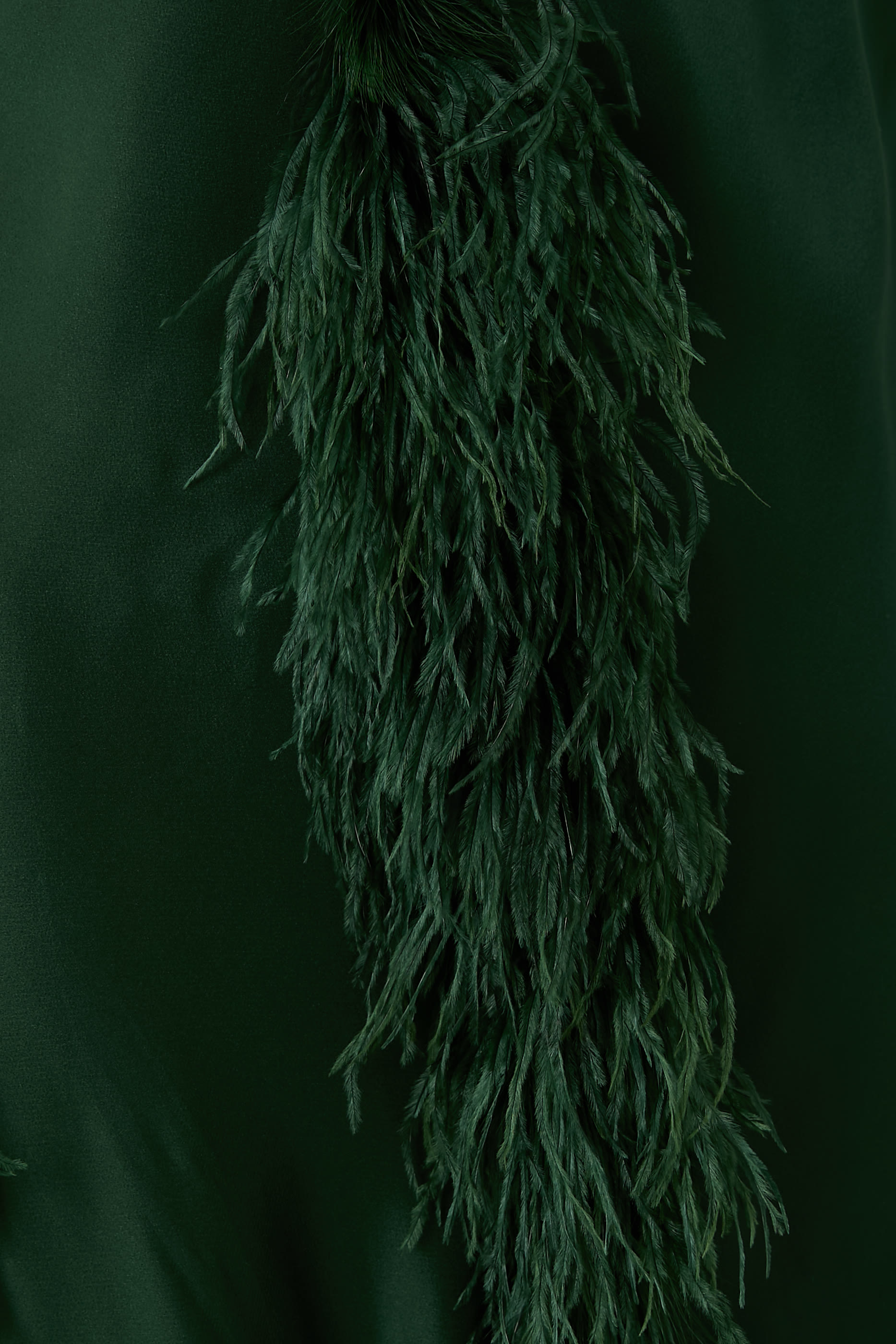 Feather Trim Long Sleeves Satin Caftan