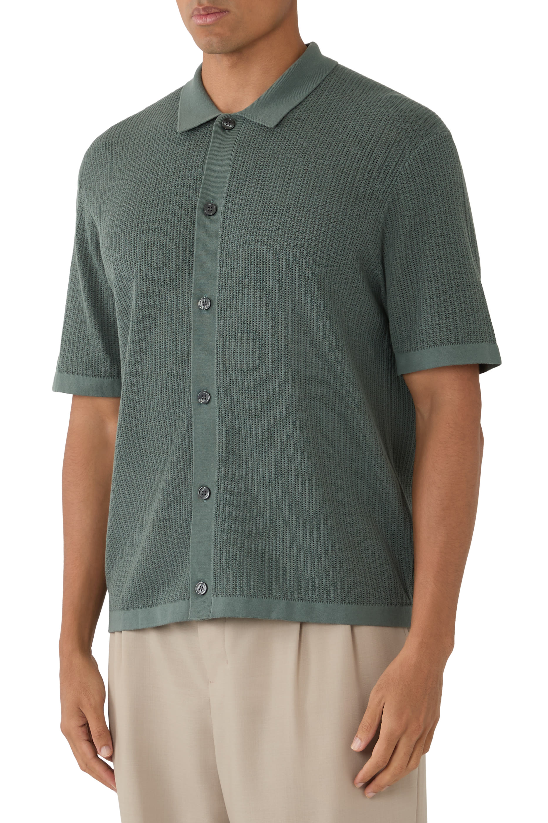 Mesh Button-Up Shirt in Cotton 
