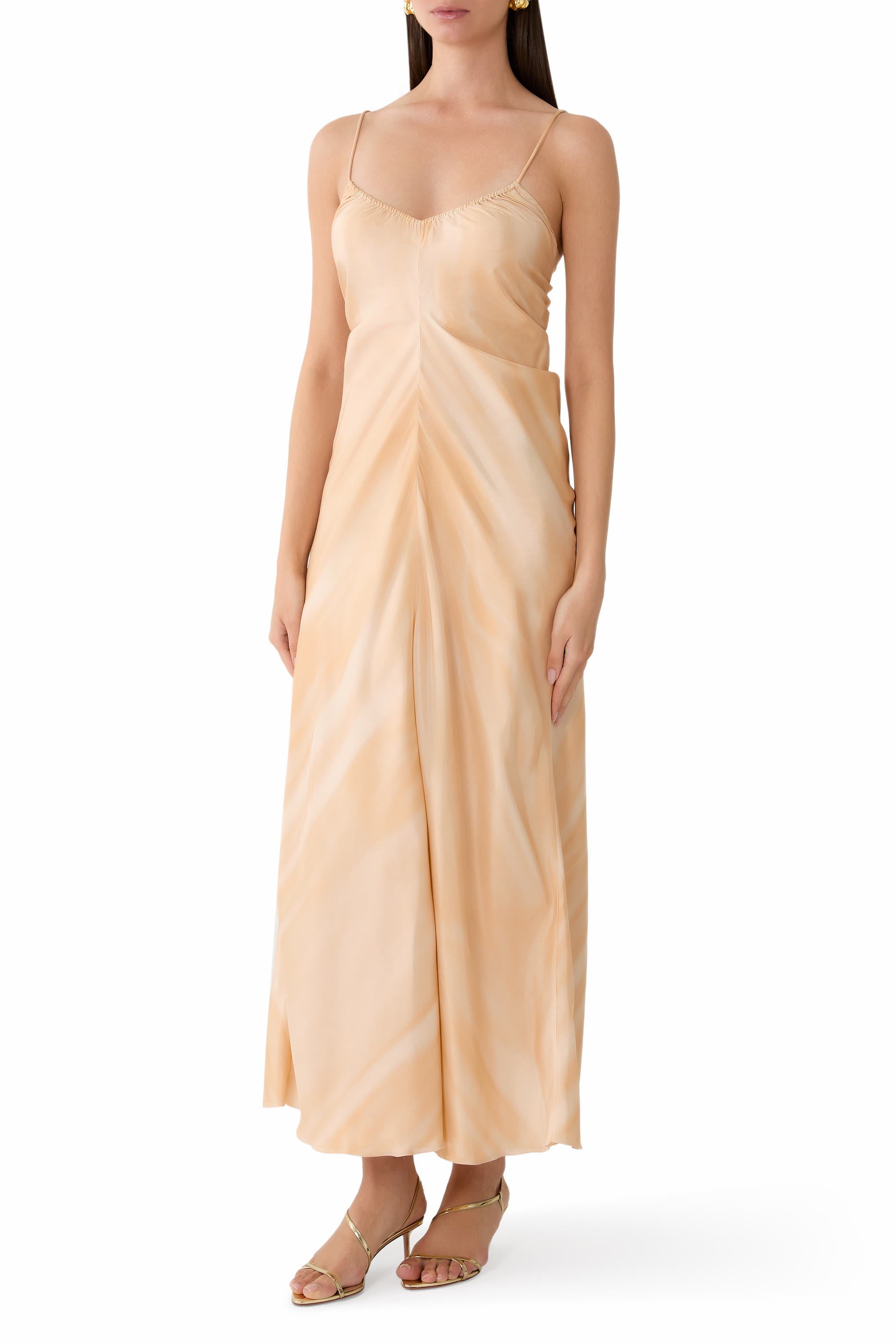 Faded-Print Pongee Silk Dress