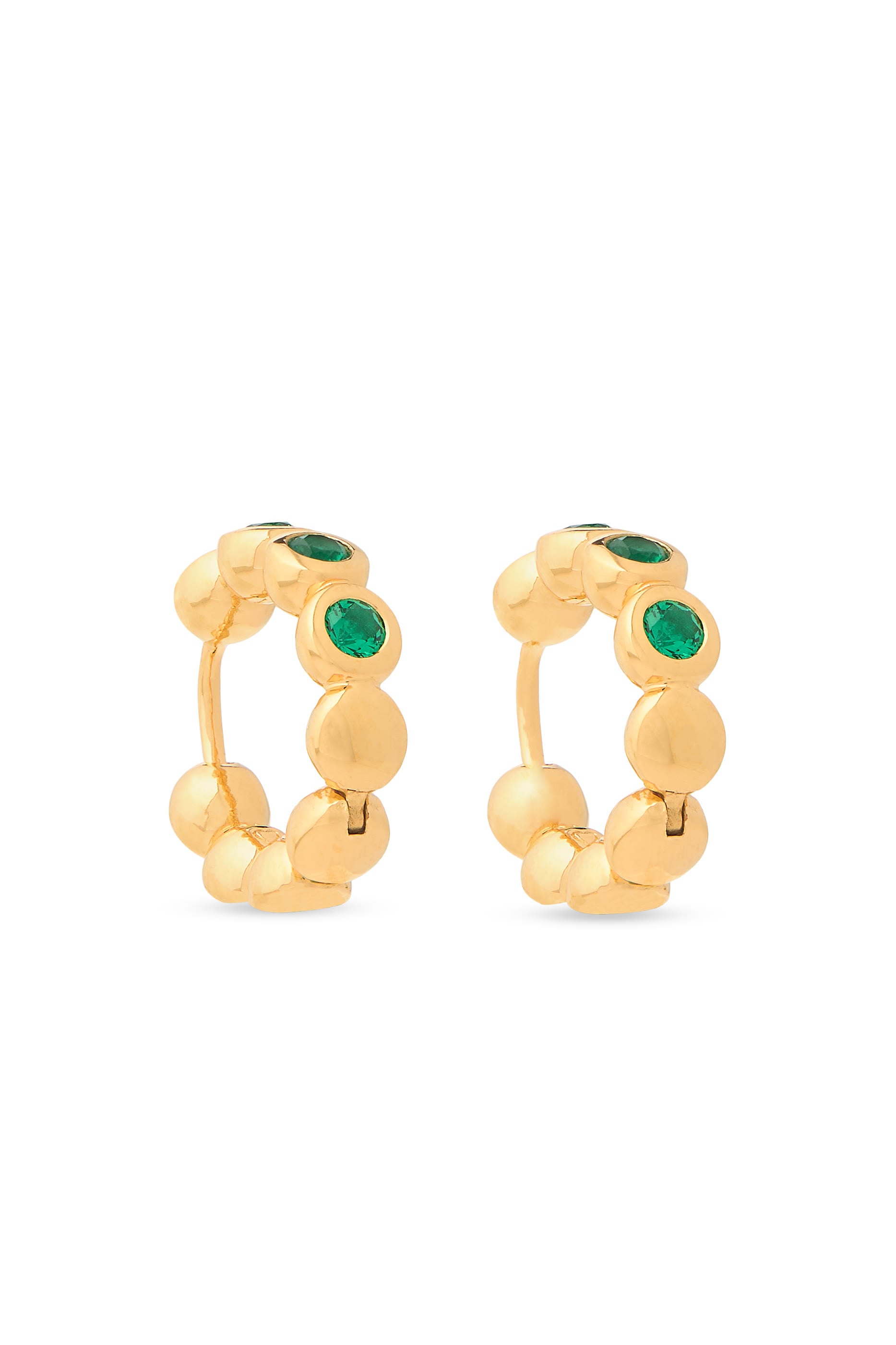 Tennis Small Hoop Earrings, 18k Recycled Gold Plated on Brass & Emerald Green Nano-Crystal