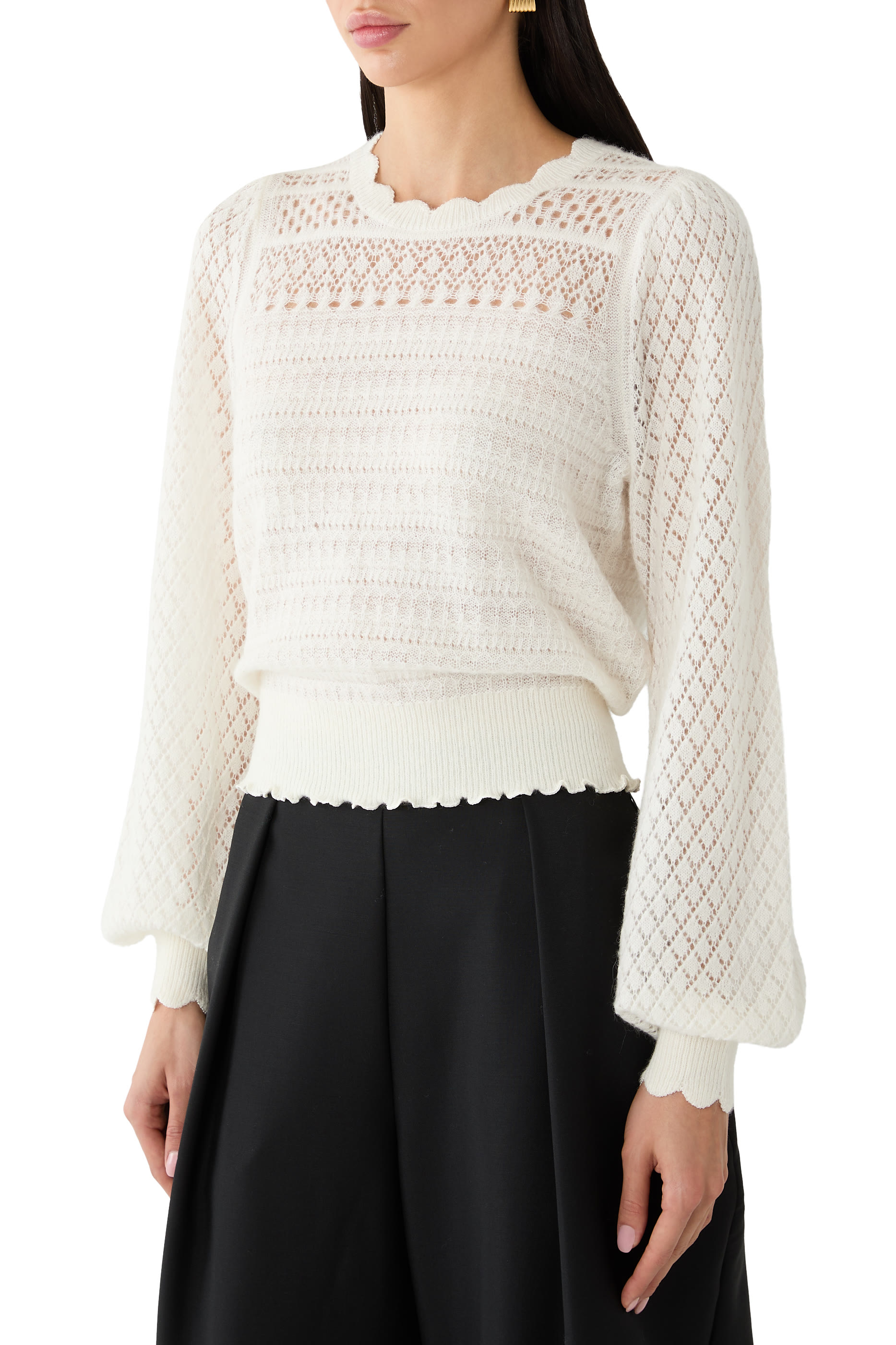 Scallop-Detail Pointelle Sweater