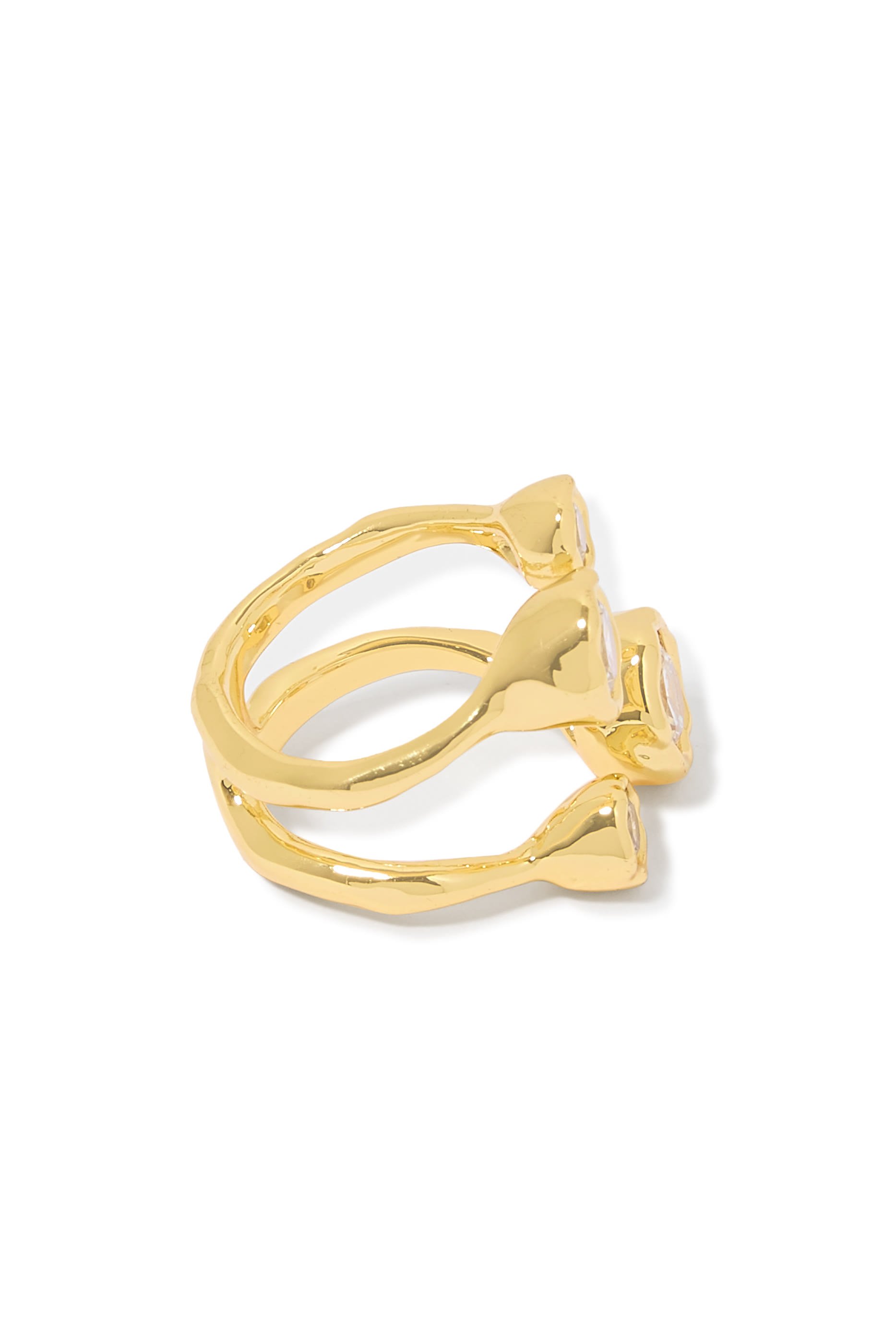 Asterales Open Ring, 14k Gold Plated Brass & Cubic Zirconia