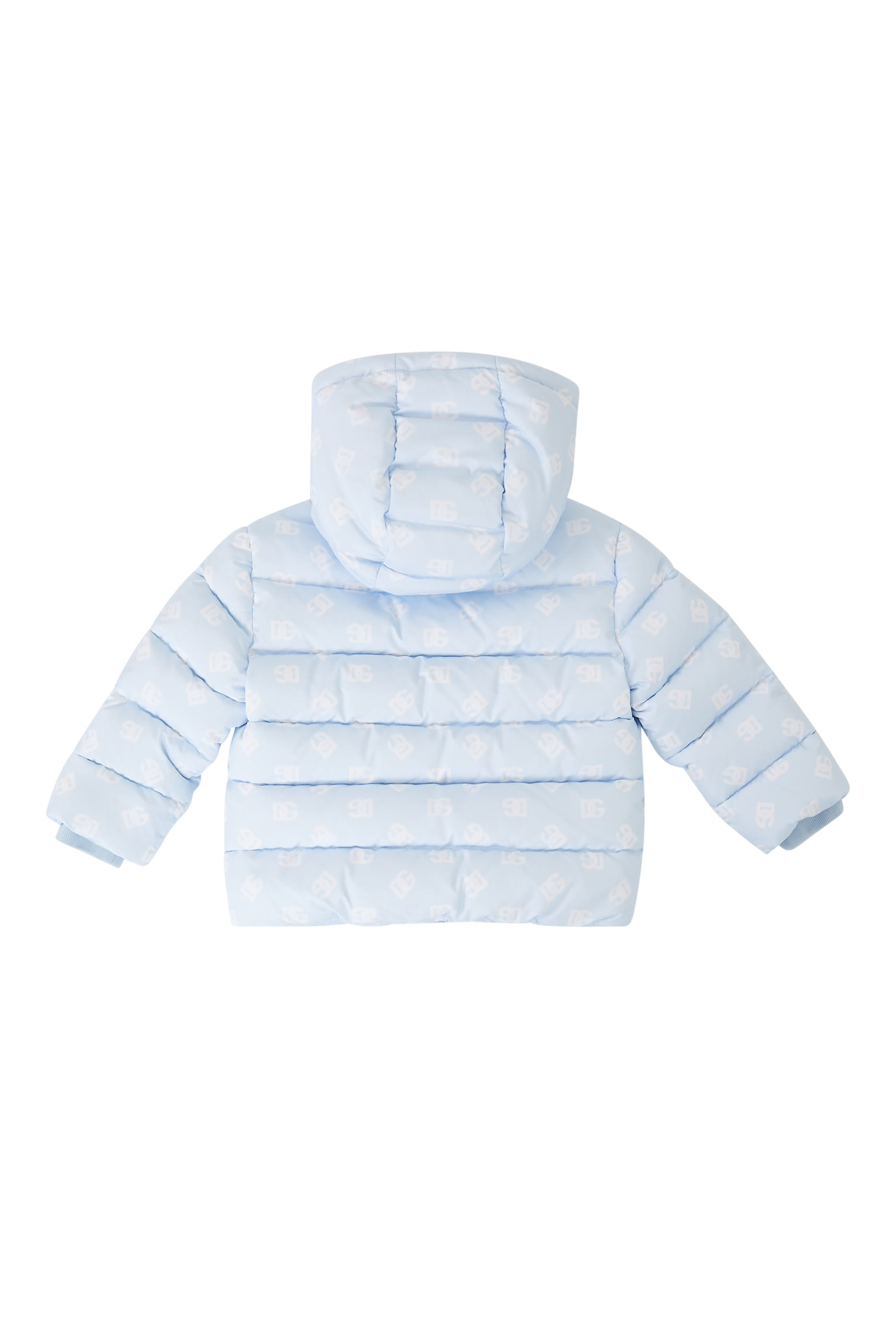 Kids Short Down Jacket with All-Over Logo Detailing and Patch