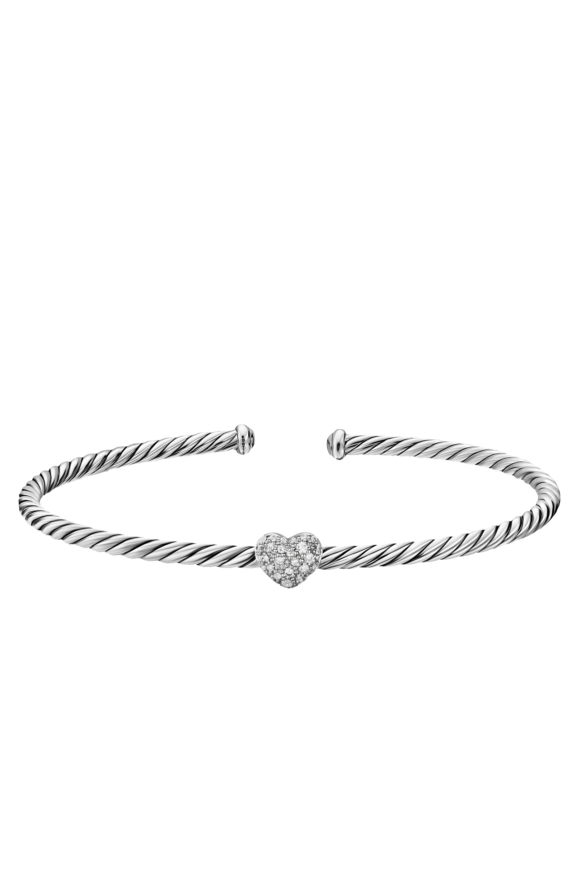 Micro Cable Flex® Heart Station Bracelet, Sterling Silver & Diamonds